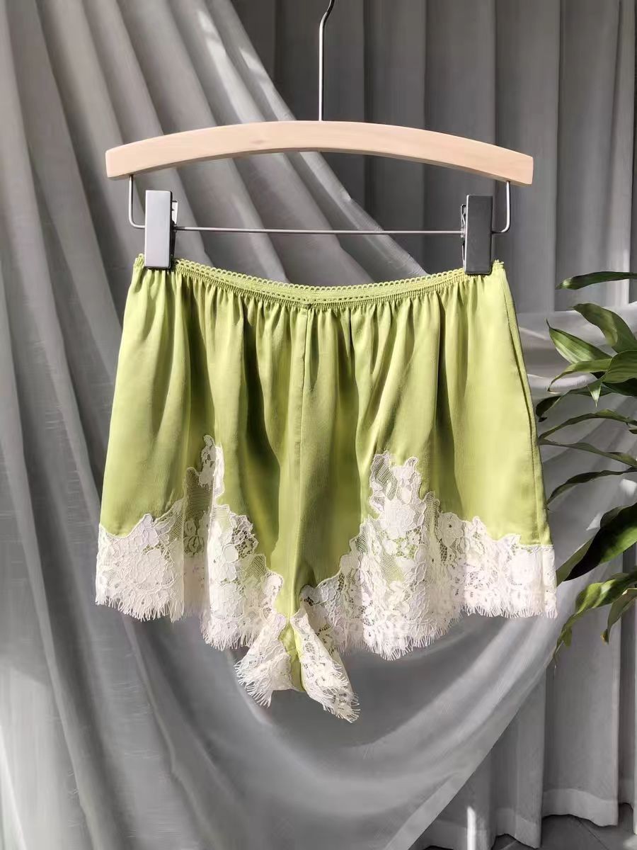 Doen lace patchwork silk vest shorts set