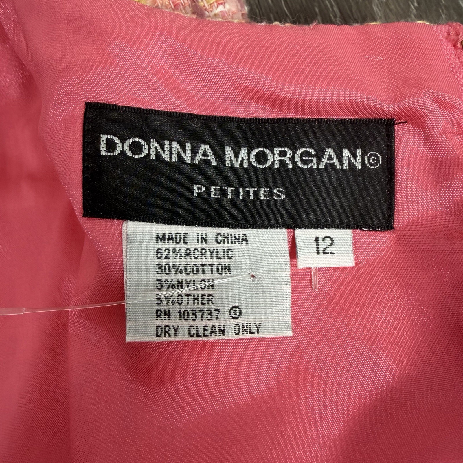 Donna Morgan Petite Sheath Dress Size 12 Pink Boucle Tweed Sleeveless Y2K New