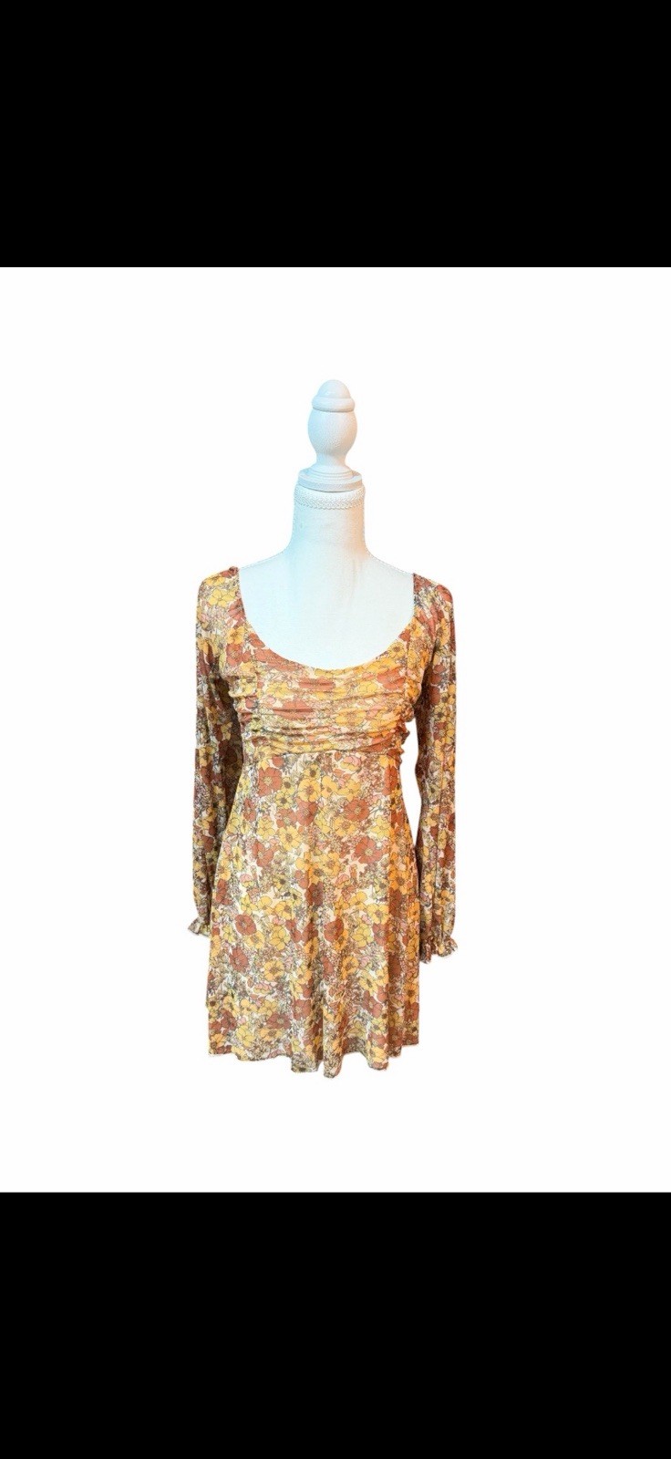 Originality Floral Ruched Mini Dress S XS Cottagecore Fairycore Boho Retro