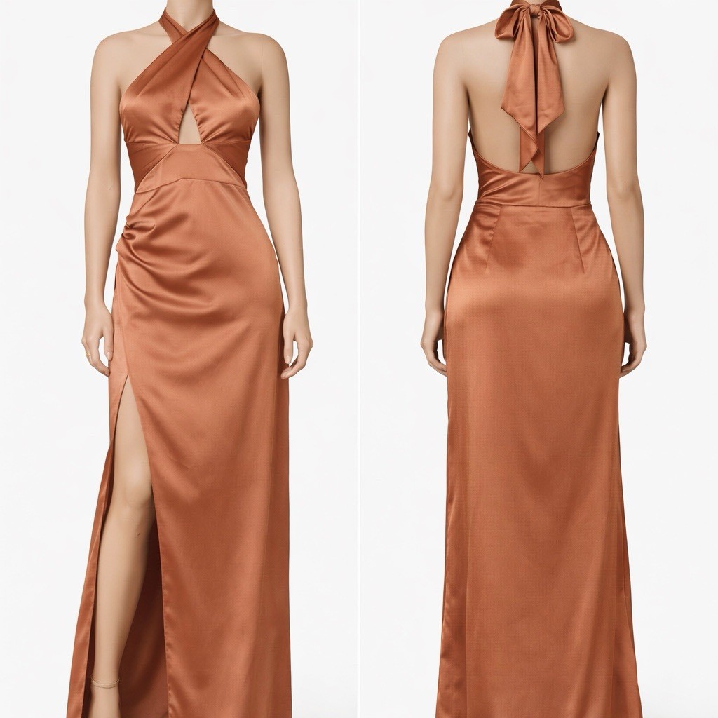 Show Me Your Mumu Adele Halter Maxi Dress Copper Satin Bridesmaid Large