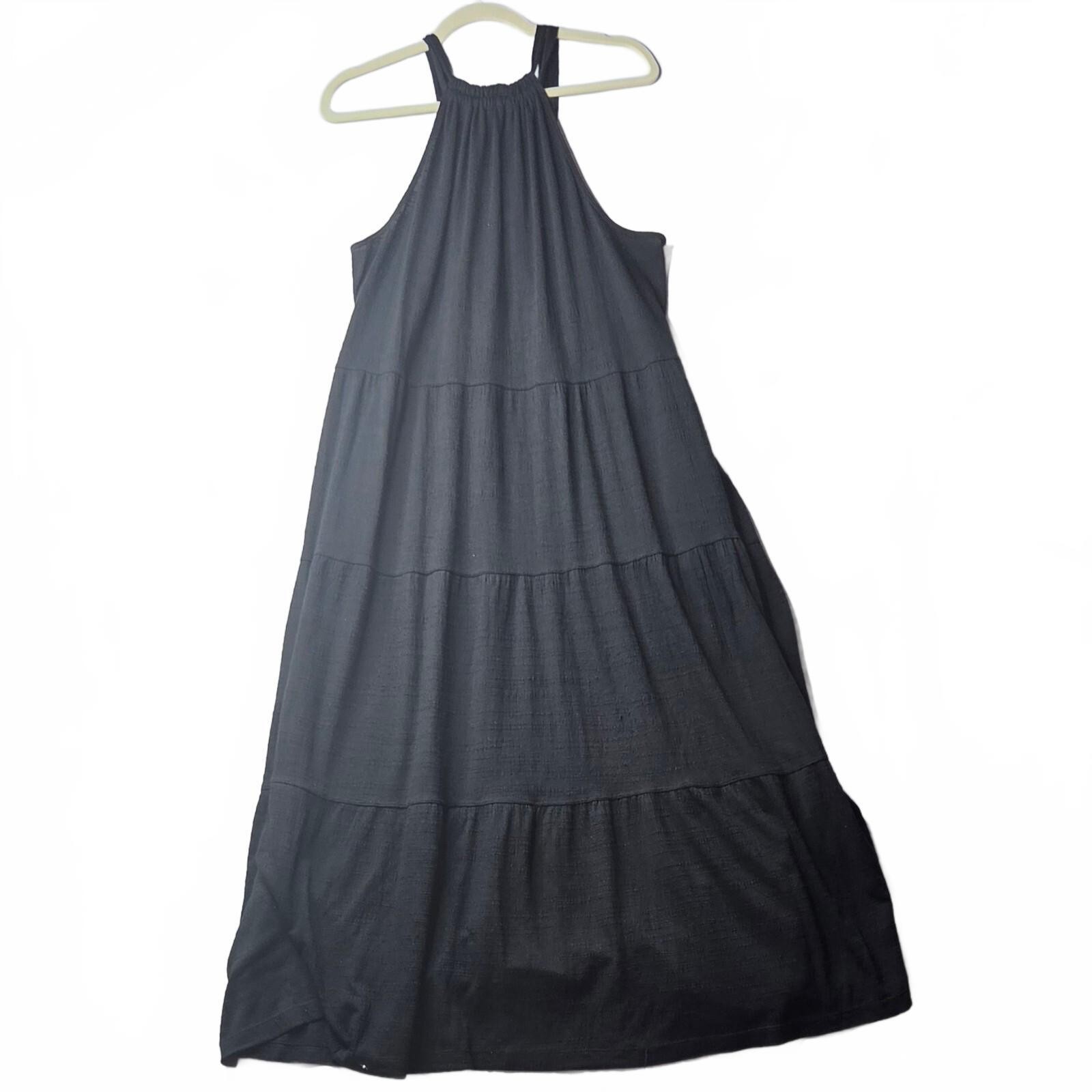 Max Studio Plus Black Tiered Halter Maxi Dress Jersey Knit Soft Flowy 1X