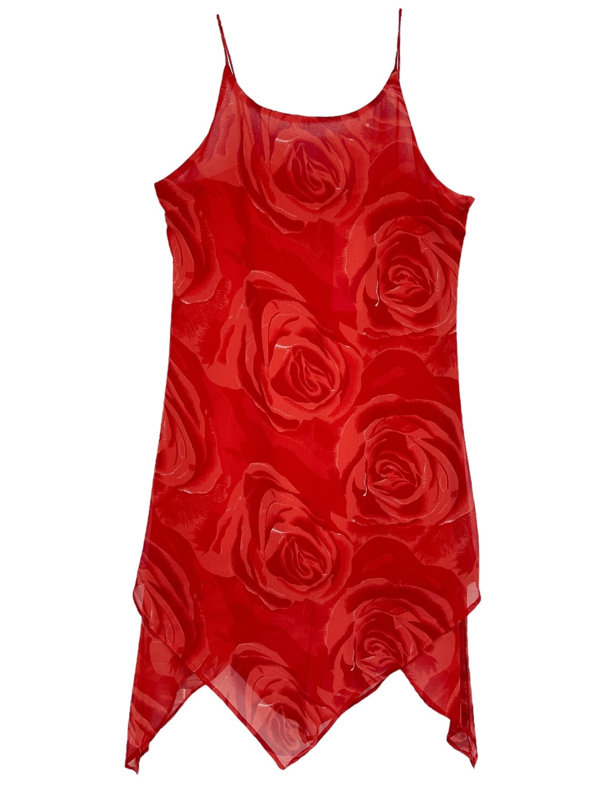 JESSICA TAYLOR Vintage Y2K Rose Flower Dress Red Handkercheif Hem Womens XL NEW