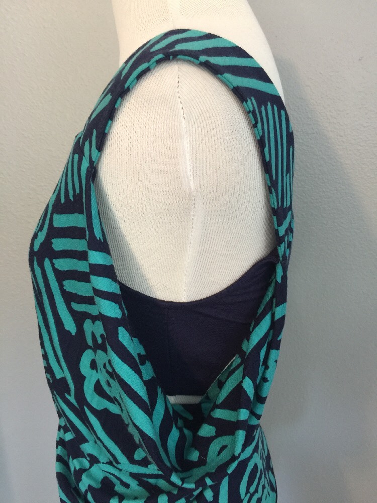 New BCBGeneration Navy Turquoise Stretch Open Side Geometric Tank Mini Dress XS