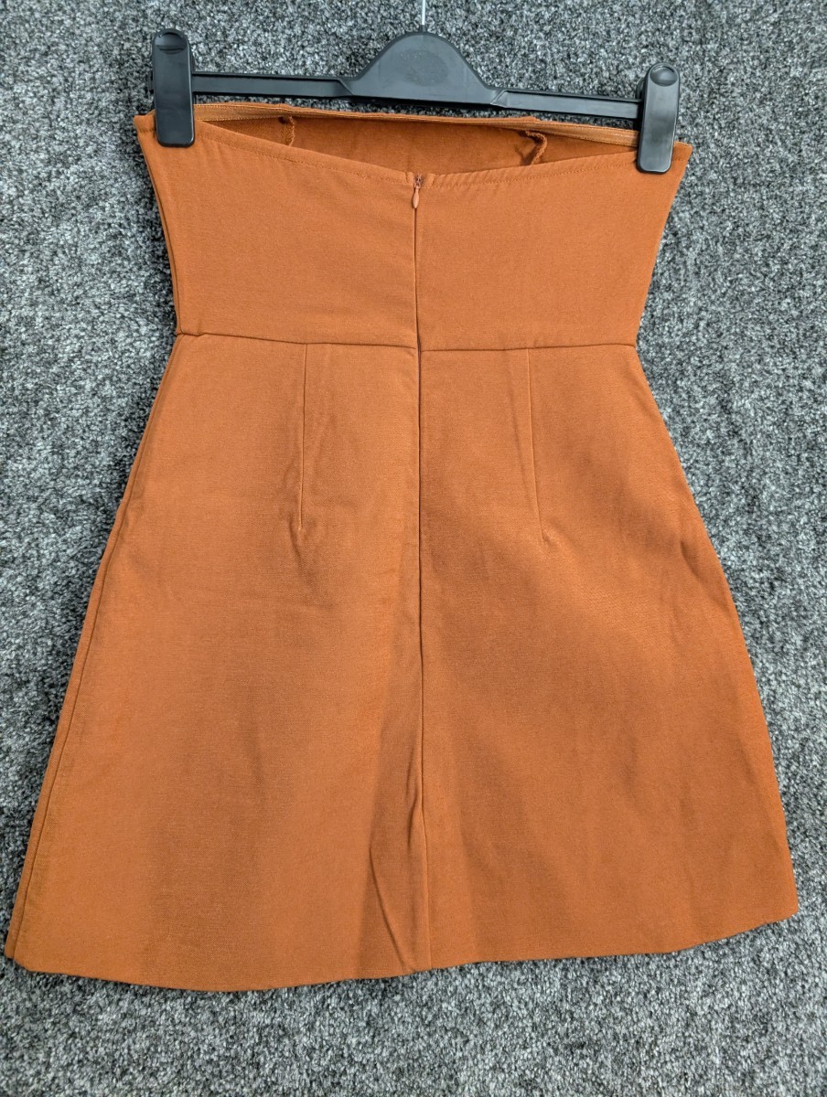 Prettylittlething Womens Strapless Orange Dress UK 4 23in Length 95% Polyester