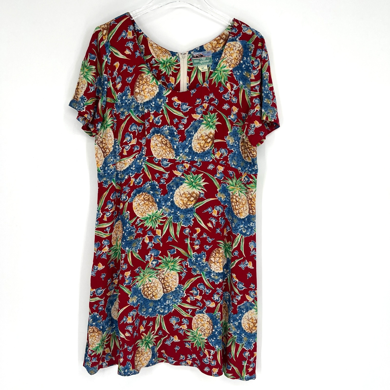 Vtg Reyn Spooner Dress Womens M Pineapple Tropical Hawaiian Red