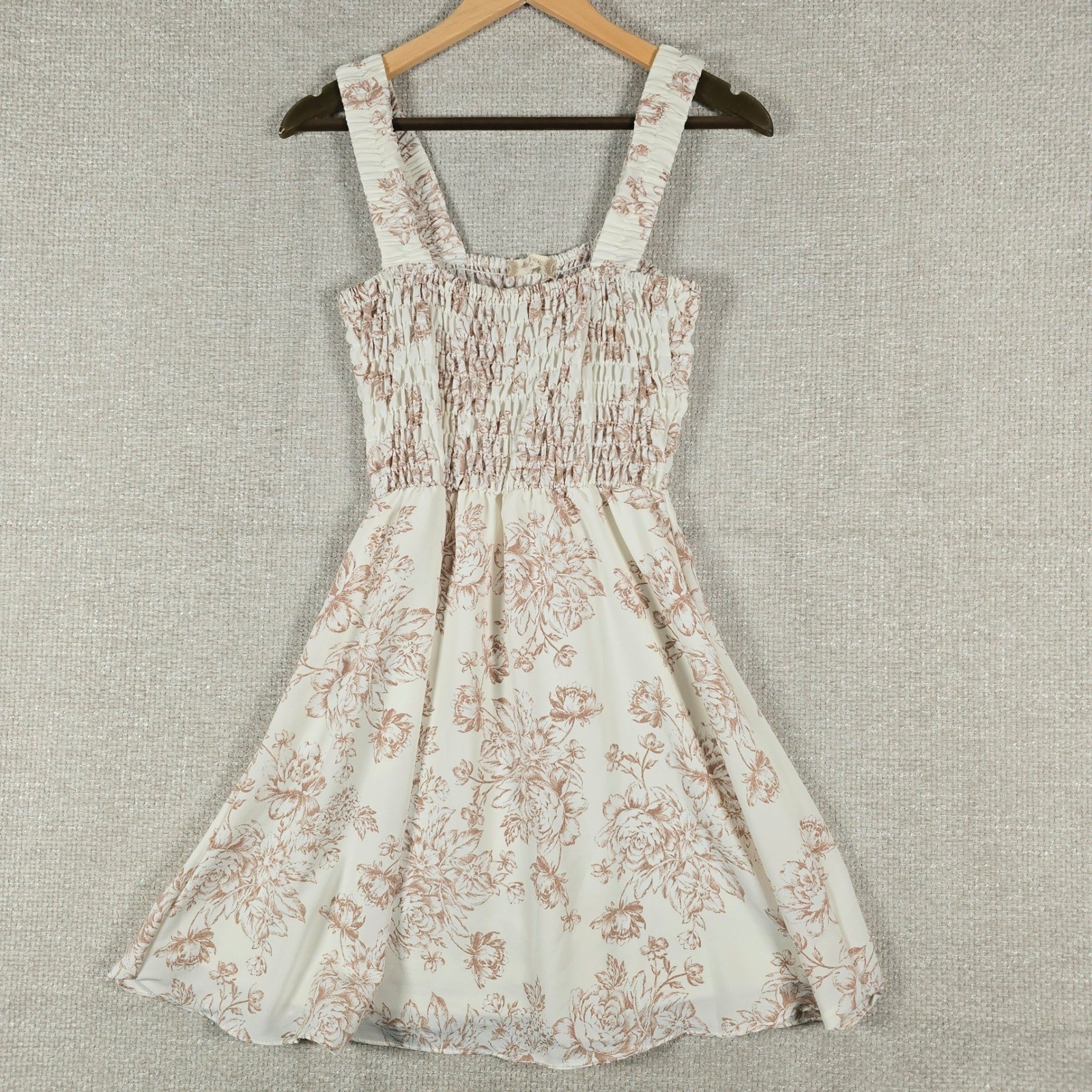 Altar’d State Womens Floral Smocked Mini Dress Cream Tan EIE66539 Size M