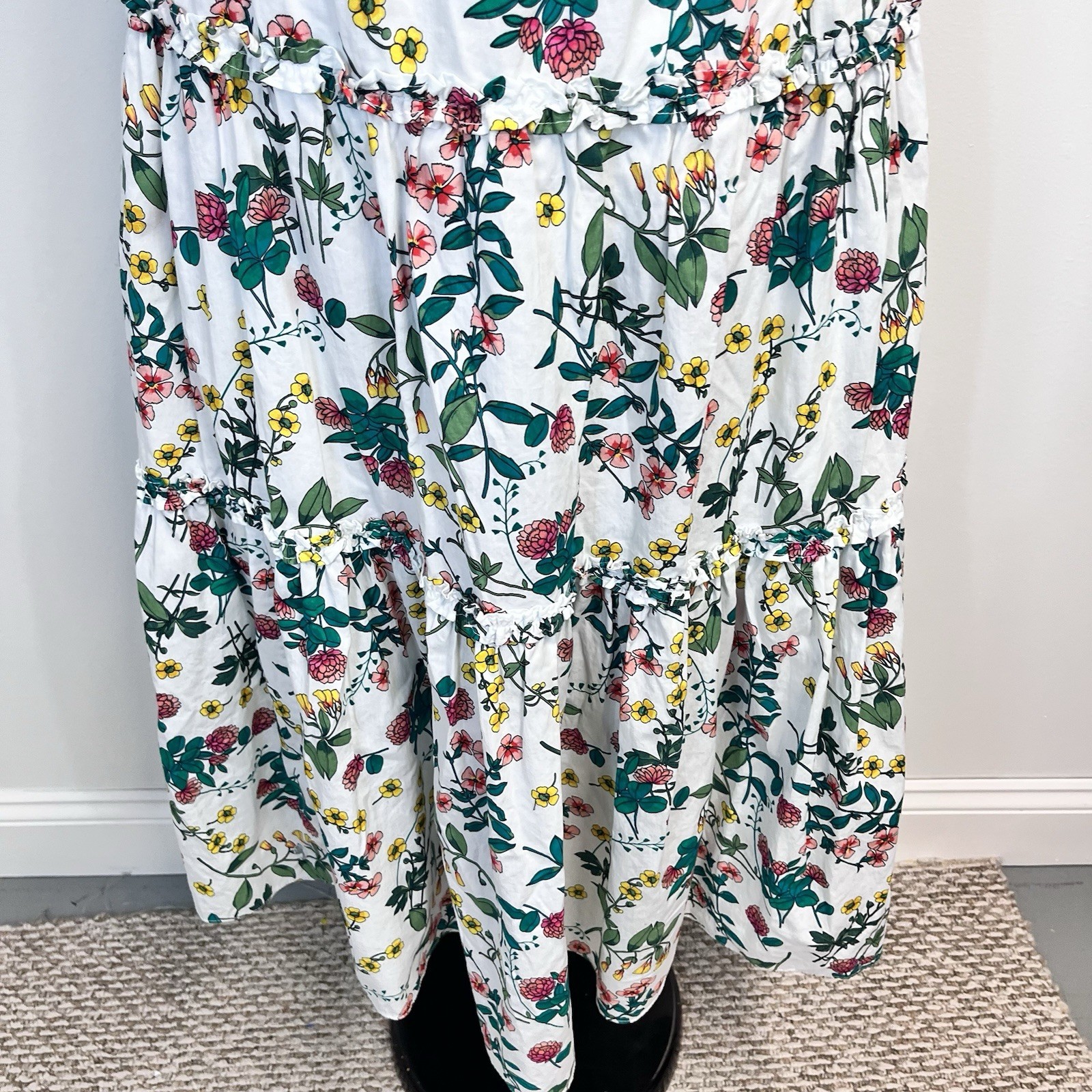Nautica Jeans Co. Ankle Length Smocked Ruffled Floral Maxi Dress size Medium