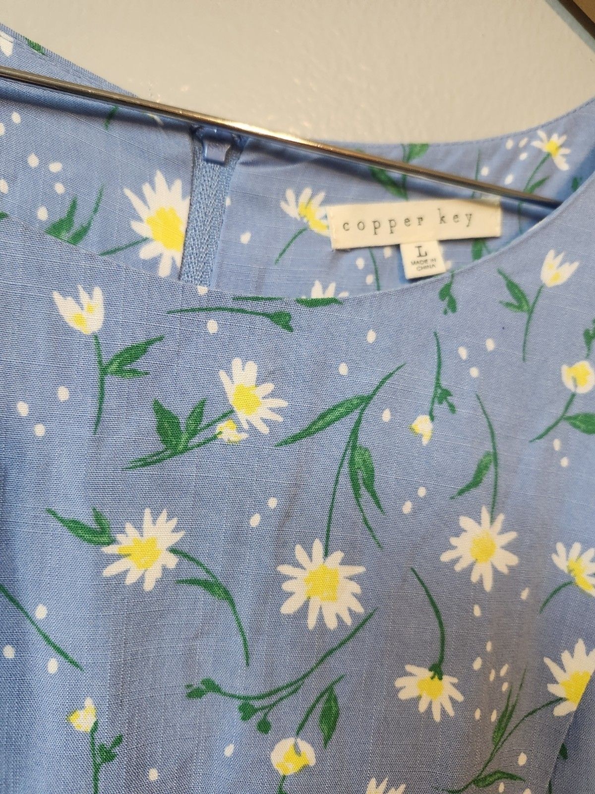 Copper Key Womens Blue Floral Print Fit And Flare Dress Size Large