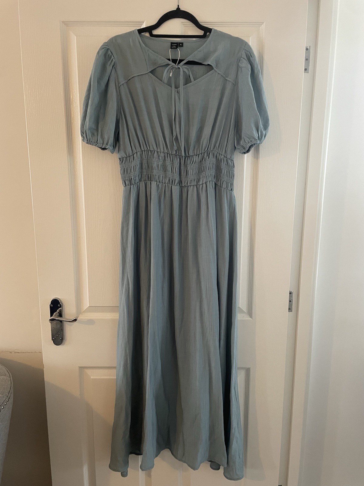 Shein Beeba Blue Short Sleeve Cut Out Elastic Waist Long Maxi Party Dress XL