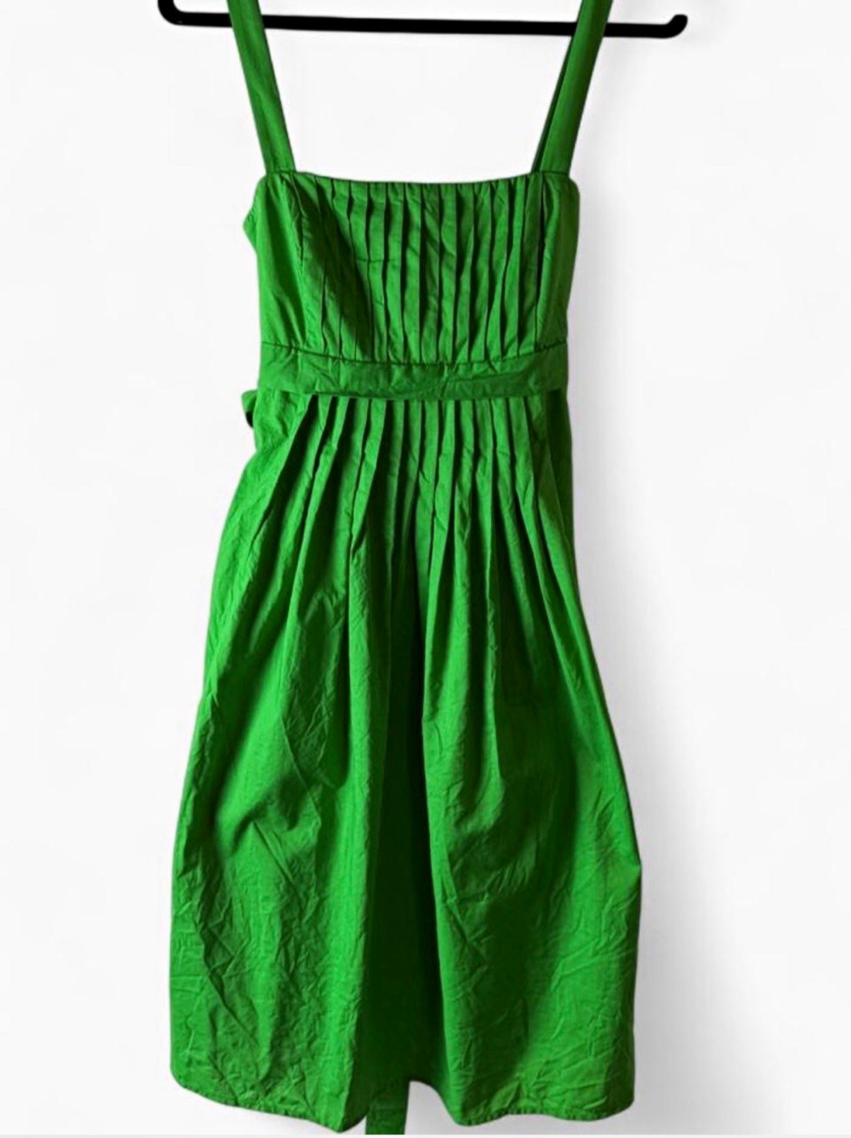 Vintage American Living Green Pleated Midi Dress 100% Cotton Size 10