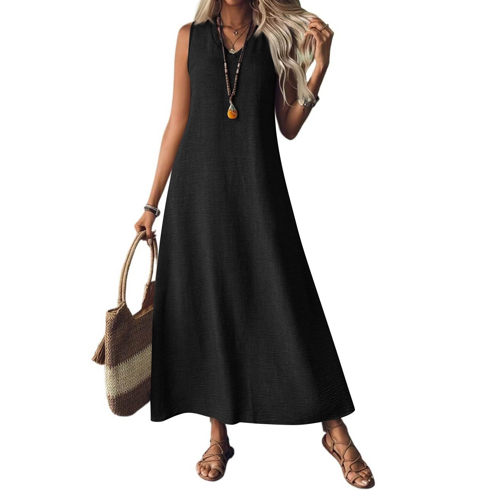 SOLID Sleeveless Long DRESS BEACH Vacation Casual Sun DRESSER WOMEN S-XXL