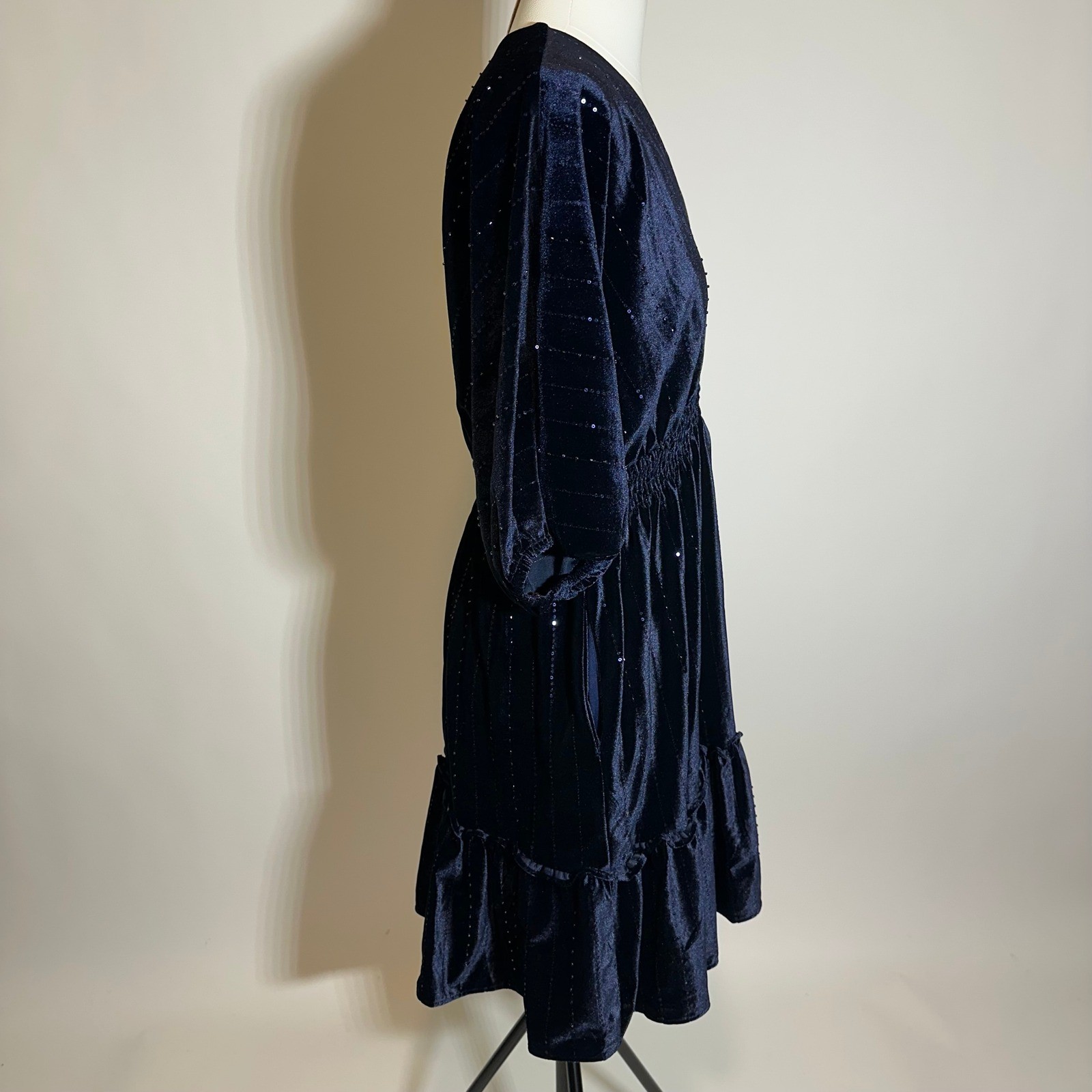 NWT Taylor Velvet Sequin Striped Dolman Sleeve Dress Navy Blue Womens Size 10