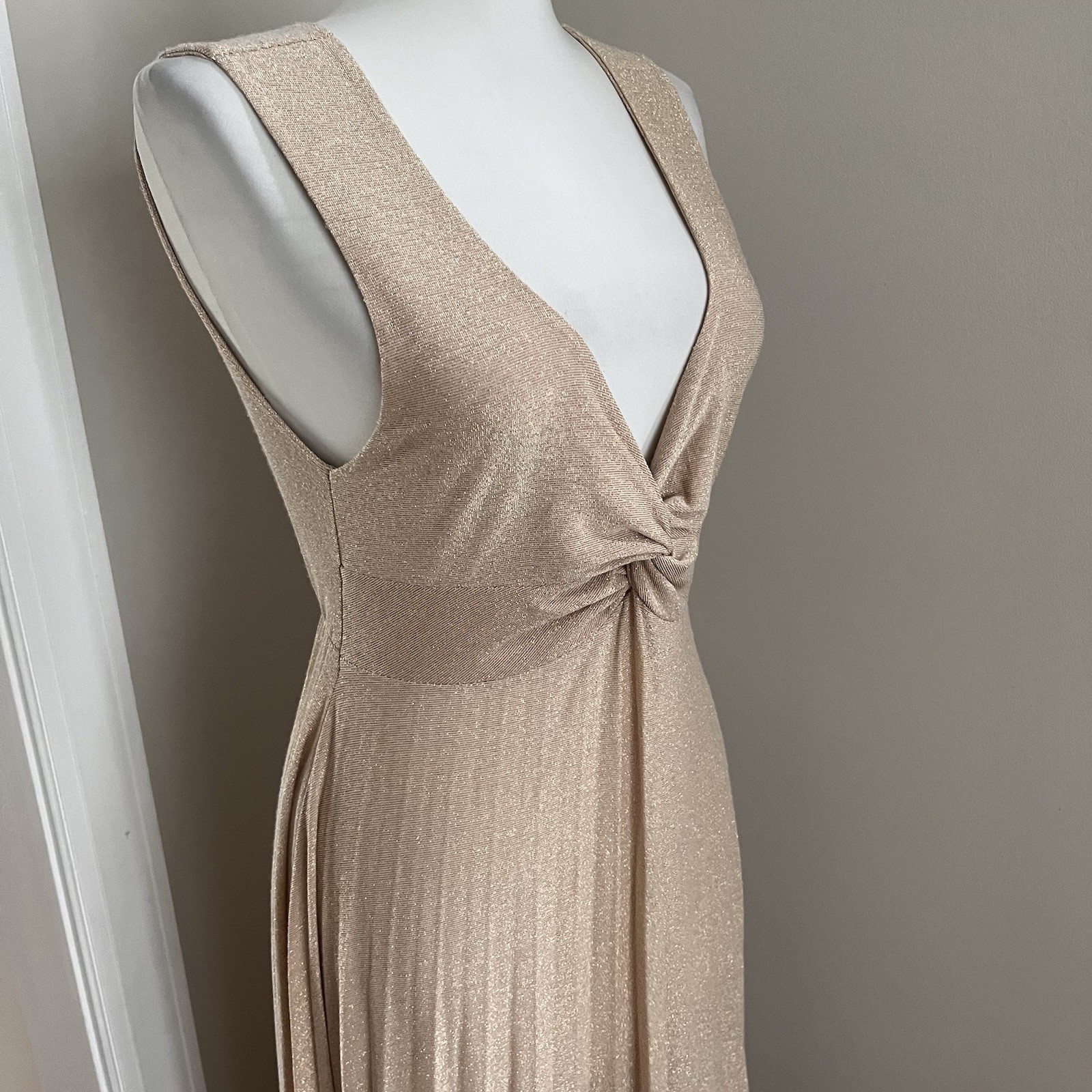 Giannini Gold Shimmer Maxi Dress S Made in Italy Glam Cocktail Party Elegant