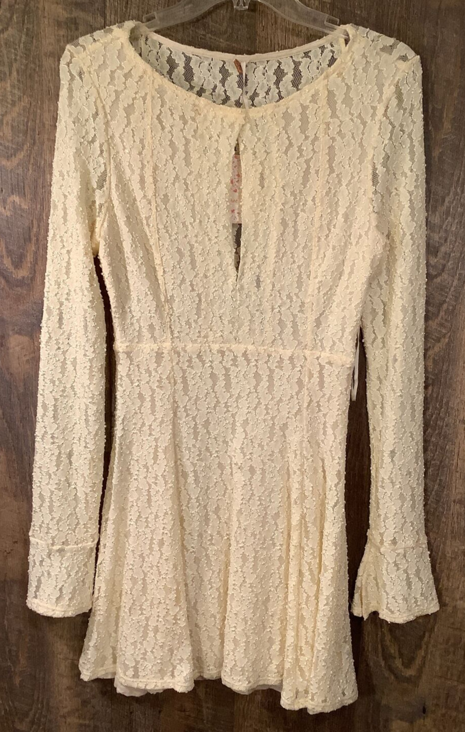Free People-Shearling Buttercream Lace Women Size M-Long Sleeve Dress-Front Slit
