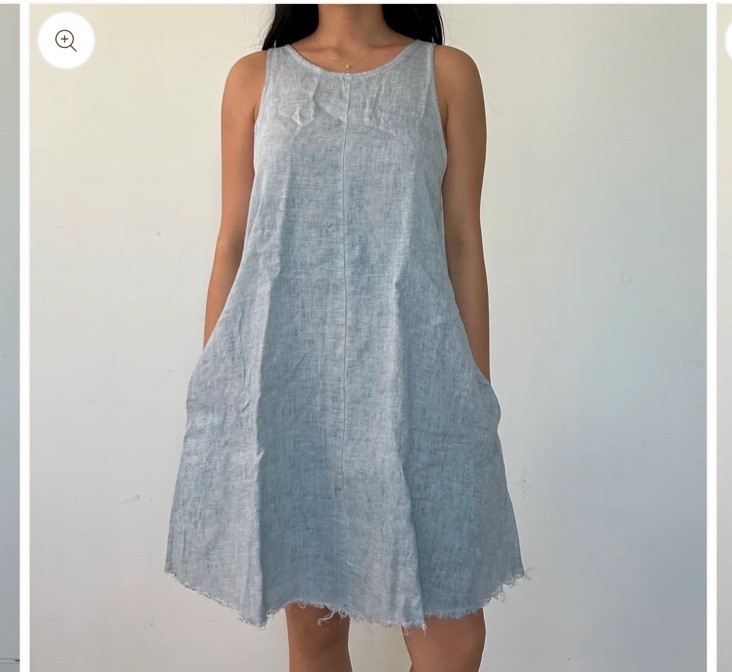Zara Pale Blue Linen Sleeveless Shift Dress with a frayed/raw hem Womens SZ M