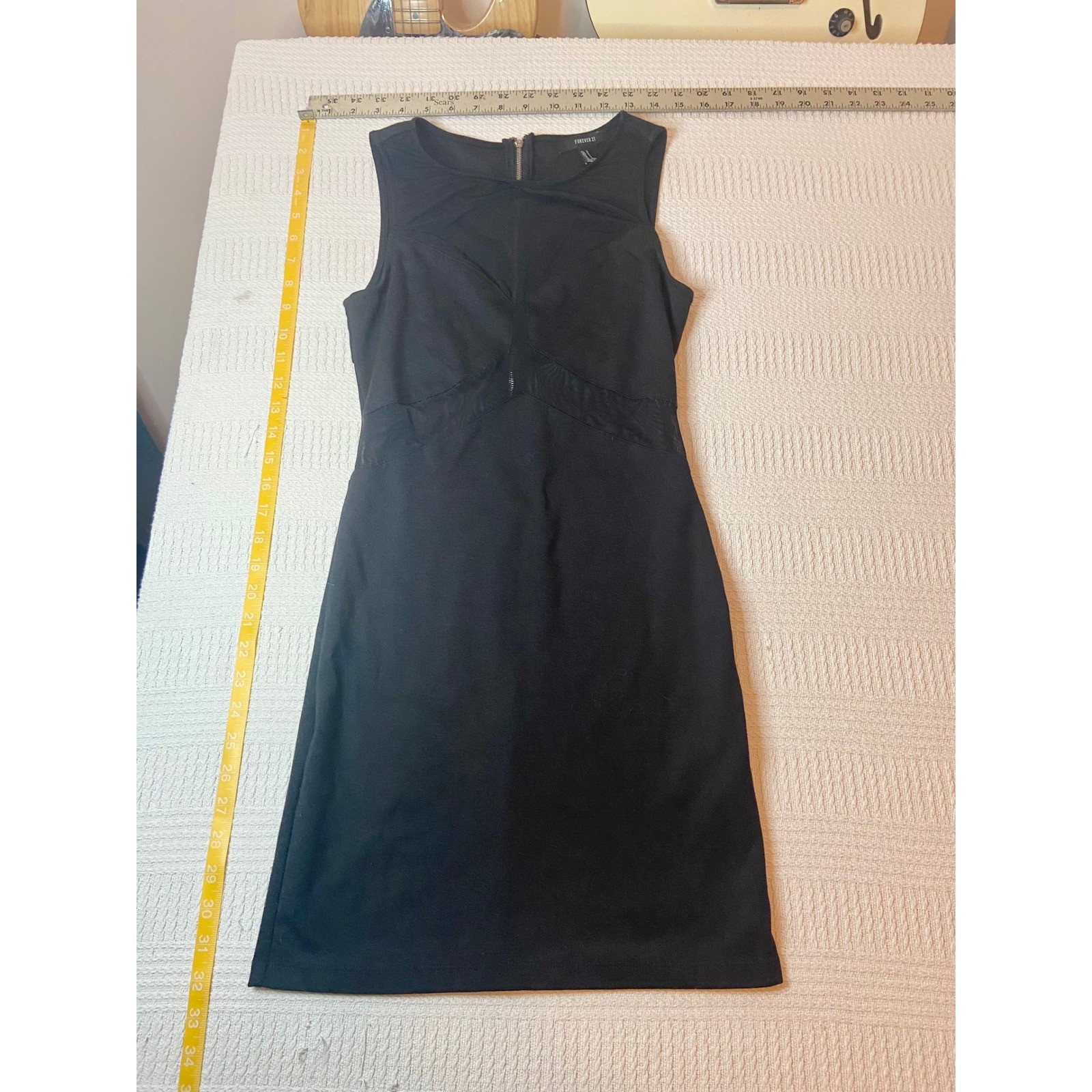 Forever 21 Womens Small Black Mesh Cut Out Bodycon Sheath Dress Sleeveless Mini