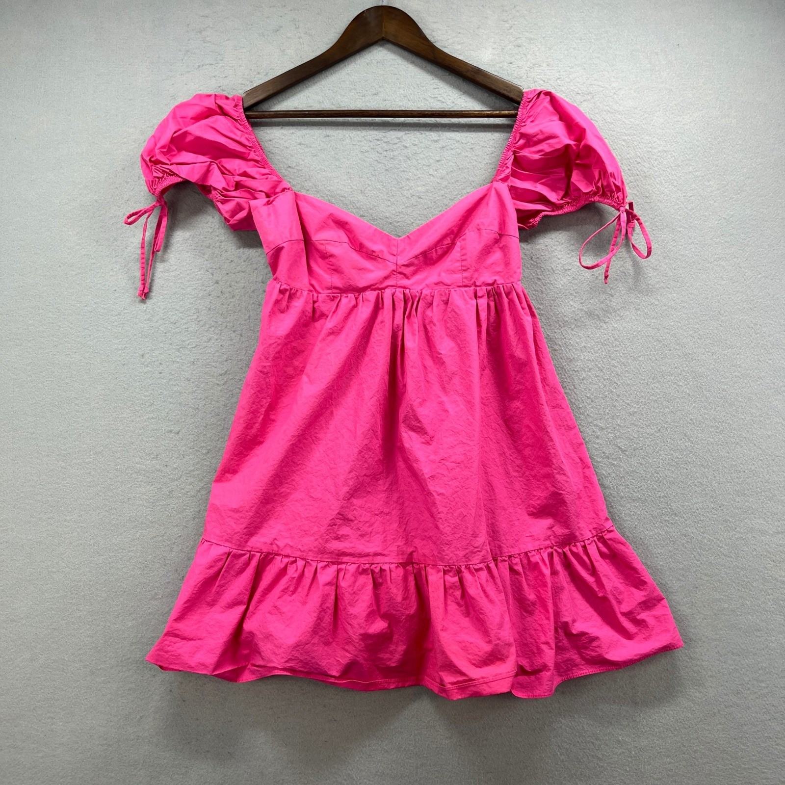 Victoria Sophia Mini Dress Womens L Hot Pink Babydoll Puff Sleeve Coquette