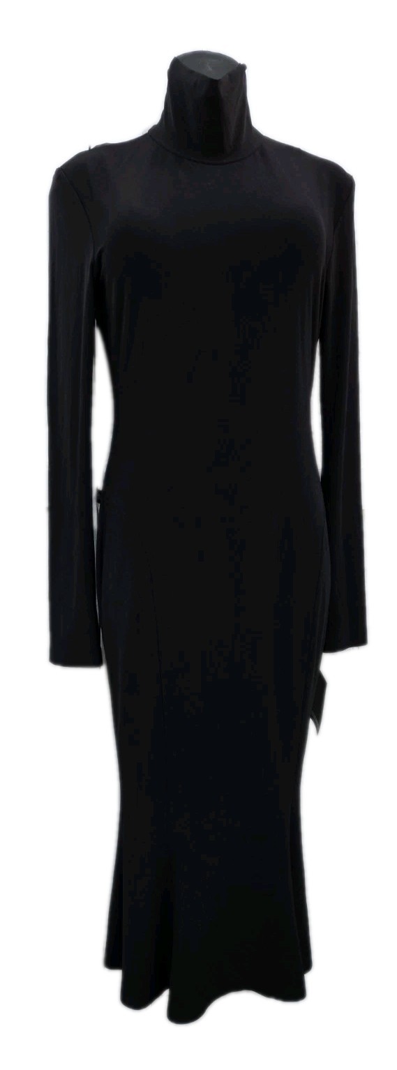 NWT Norma Kamali Sz M (38) Long Sleeve Turtleneck Midi Dress Black Fishtail New!