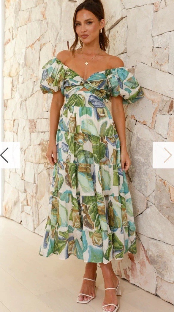 Billy J 6 Midi Dress Floral Balthazar Maxi Puff Sleeve Twist Front Resort A-line
