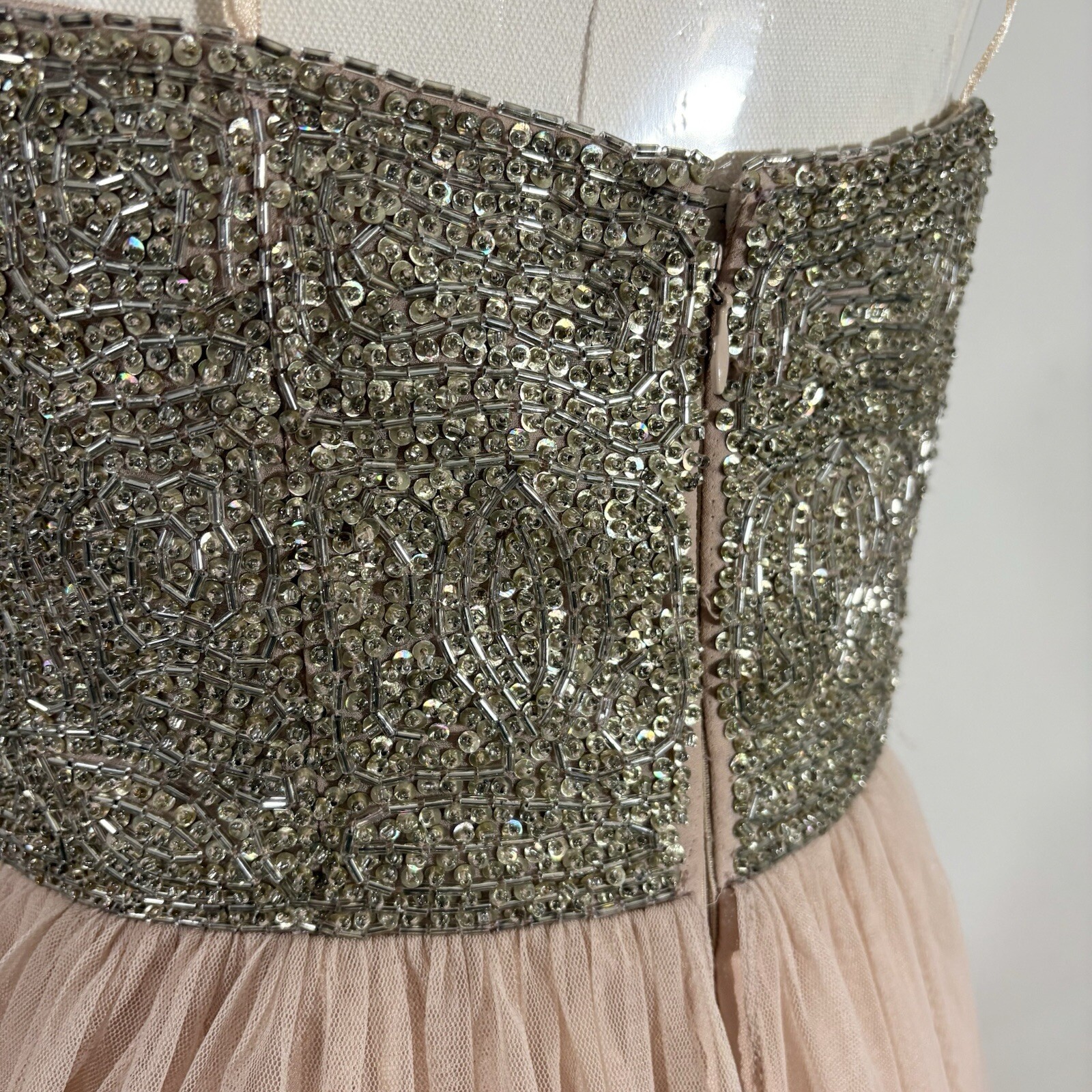 AIDAN MATTOX Sz 6 Blush Beaded Top Tulle Party Prom Pageant Dress Sparkle Short