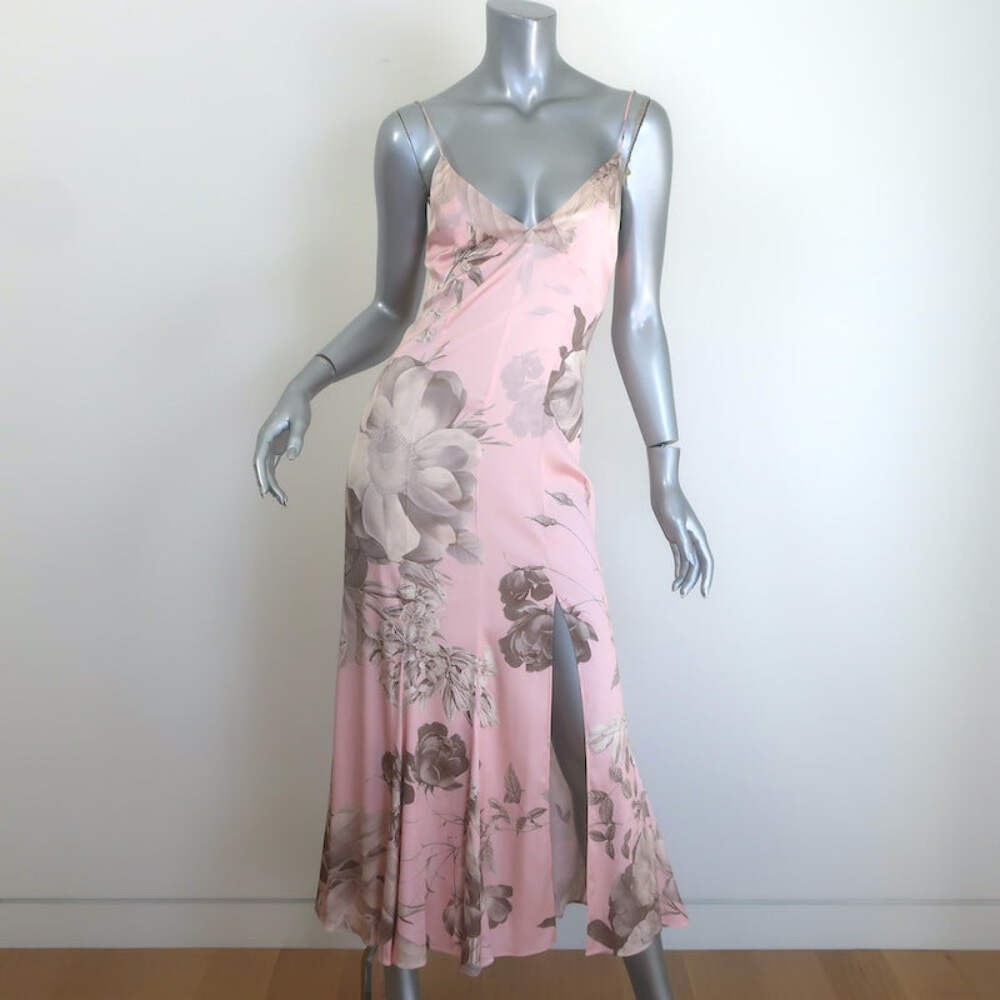 Alice + Olivia Julietta Midi Slip Dress Pink Floral Print Satin Size 0 NEW