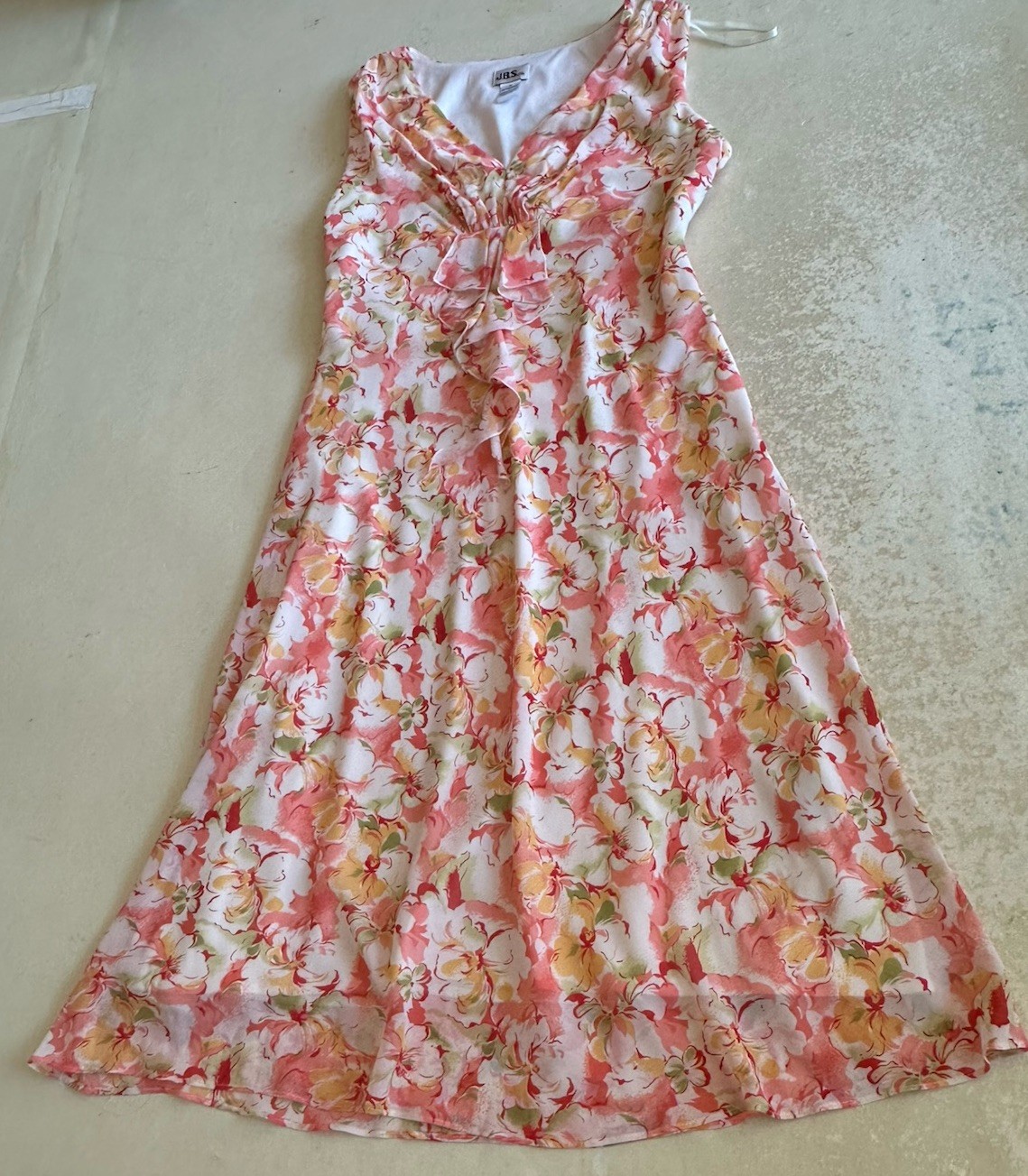 J.B.S. Womens Peach White Yellow Green Sleeveless Chiffon Midi Dress Sz 16 Pre-o