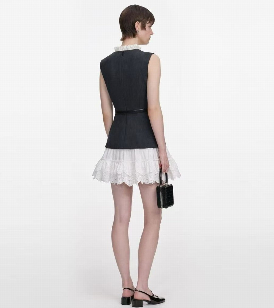 Self-Portrait Women’s Grey Patchwork white Lace Sleeveless Dresse+ Belt