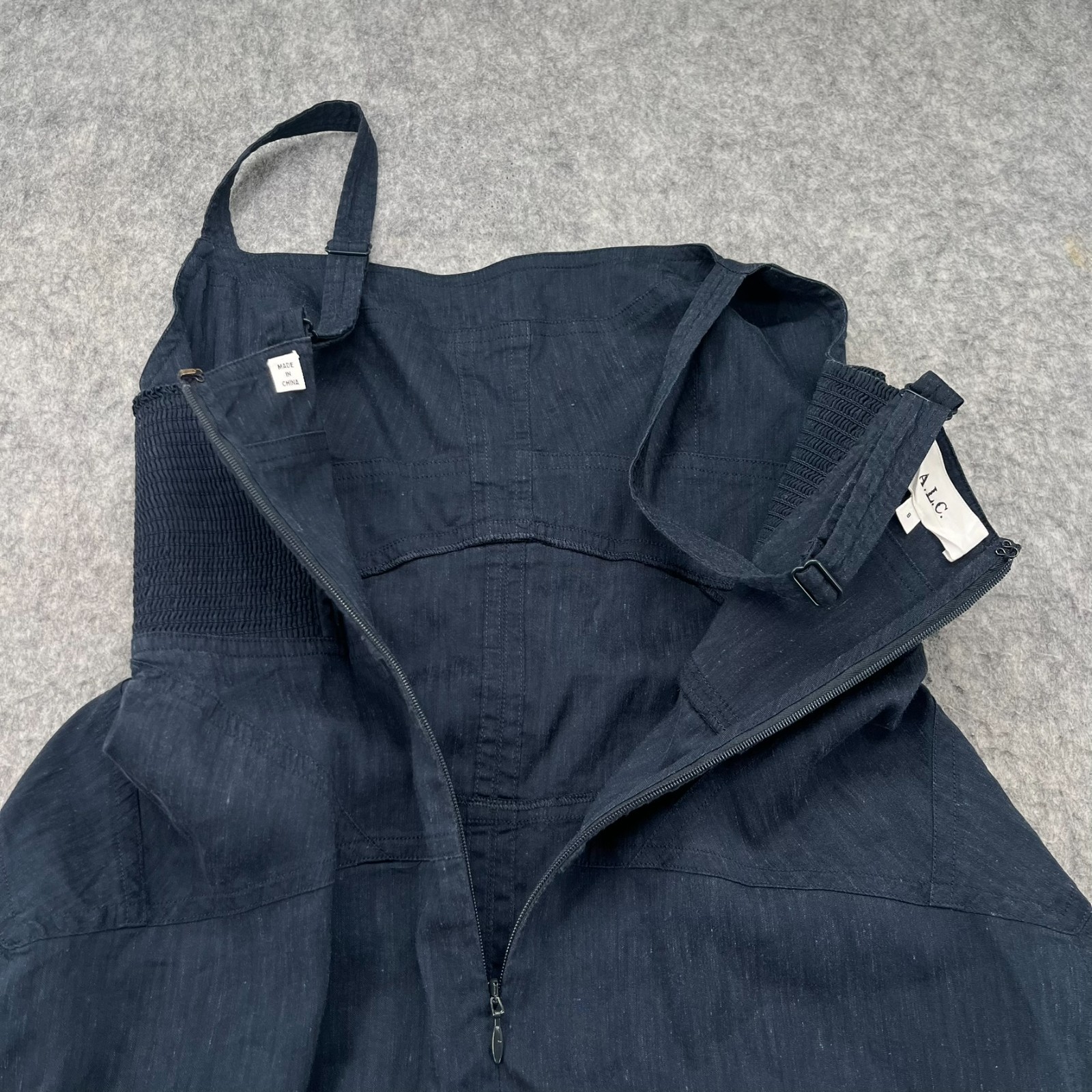 A.L.C. Navy Blue Harlow Linen Sleeveless Midi Dress Size 8