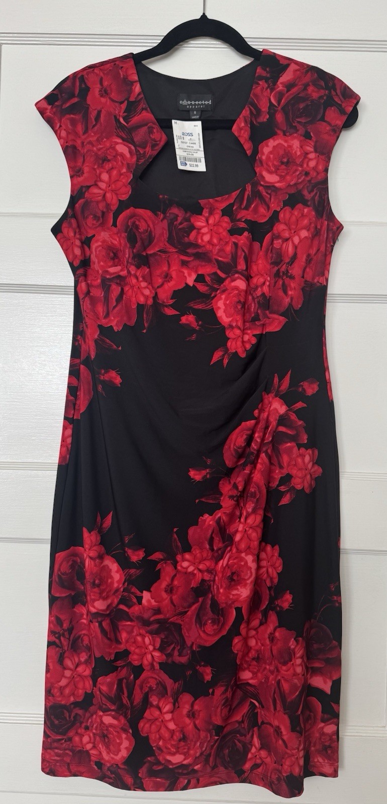 Black Red Floral Ruched Sheath Sleeveless Dress NWT Sz 8 Gothic Elegance wedding