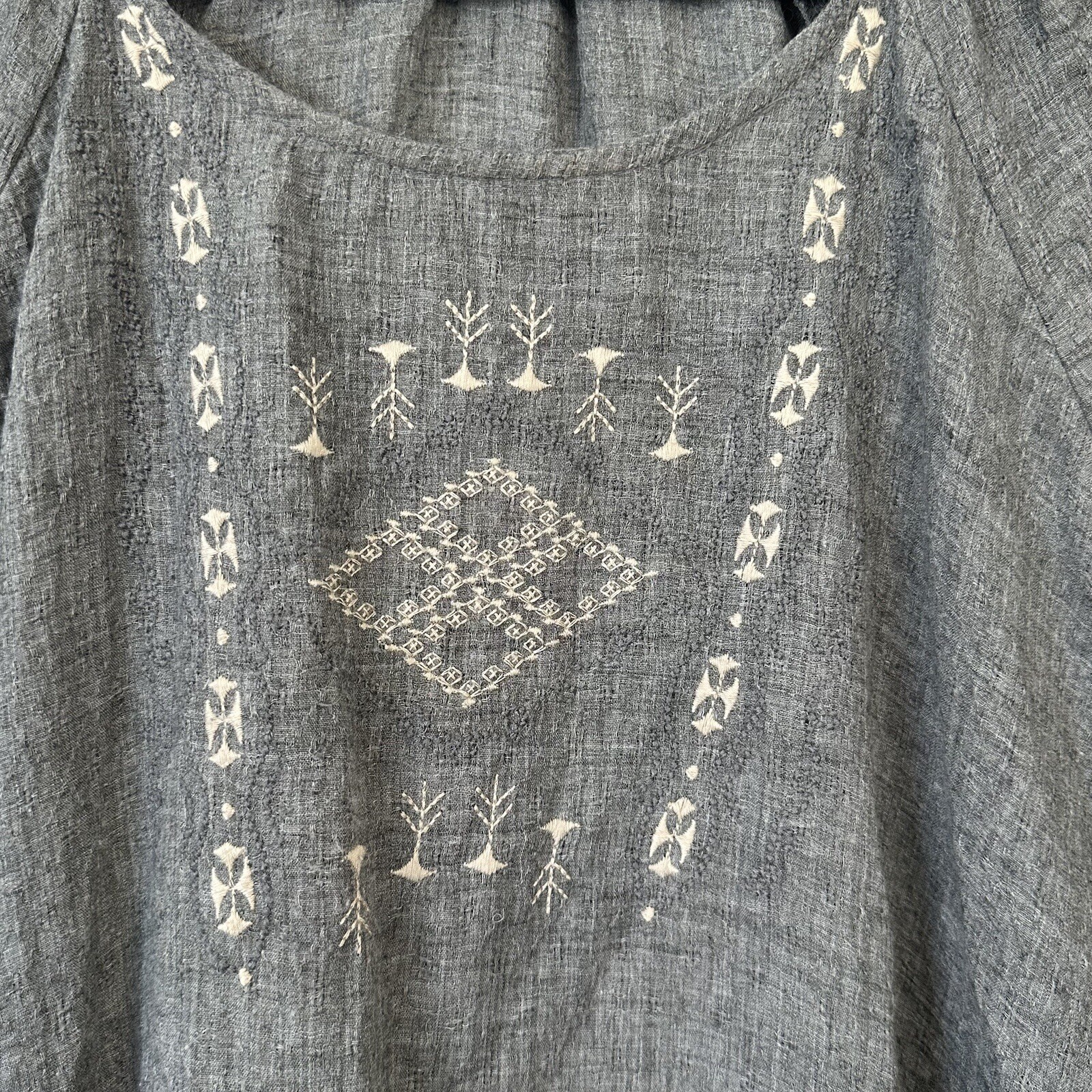 Indigo Soul Tunic Dress Gray Embroidered Boho Indie Knee Length Women Sz Medium