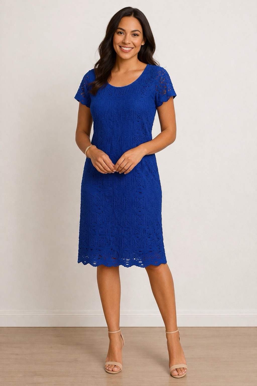 Roz And Ali Womens Blue Lace Overlay Sheath Royal Blue Dress, Size 10