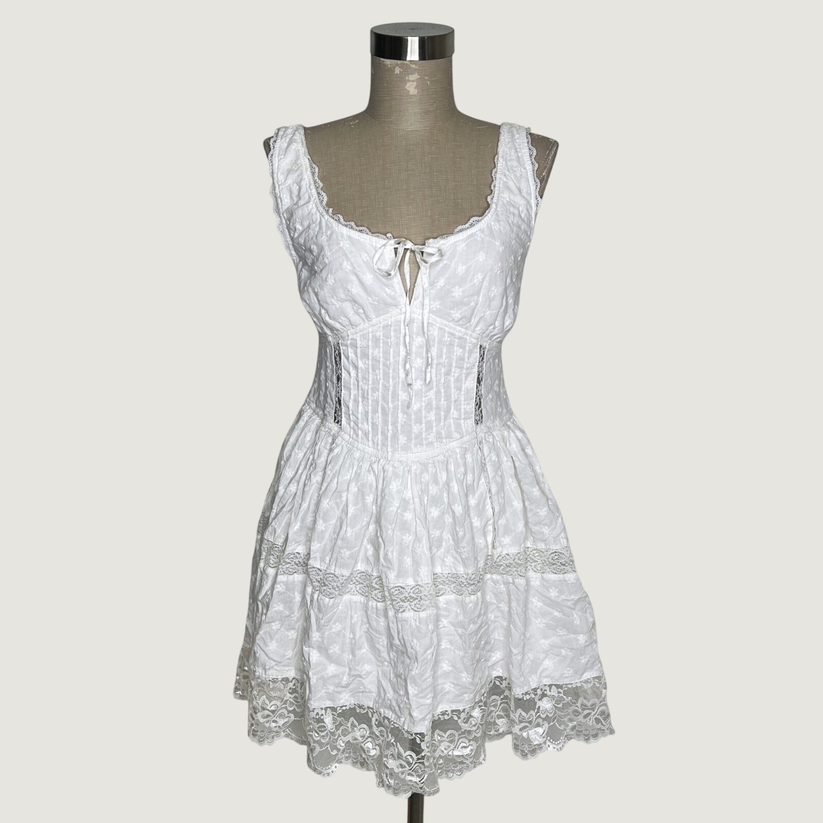 Aeropostale Milkmaid Corset Lace Cotton Mini Dress White Cottagecore Medium
