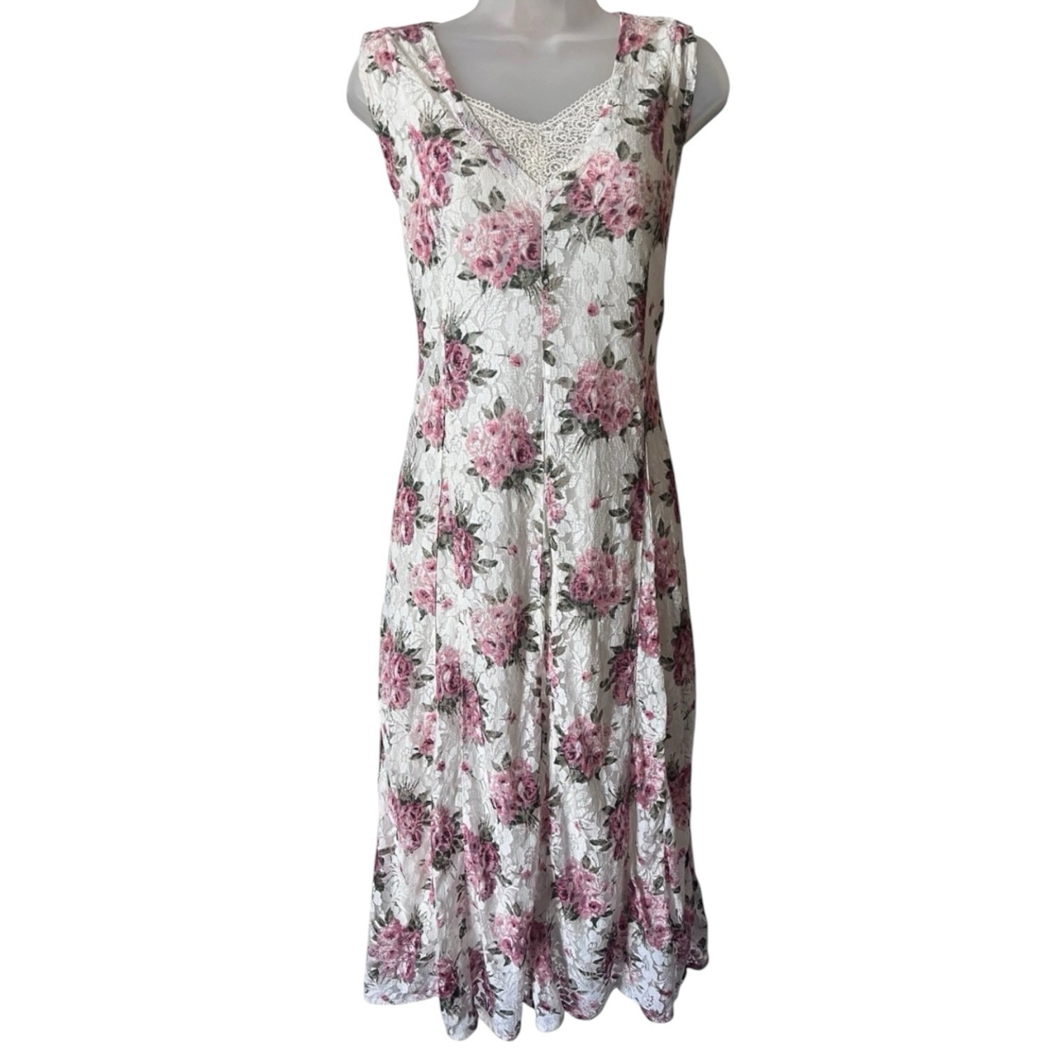 Vintage 90s Nostalgia Floral Lace Maxi Grunge Sleeveless Dress Altered XS
