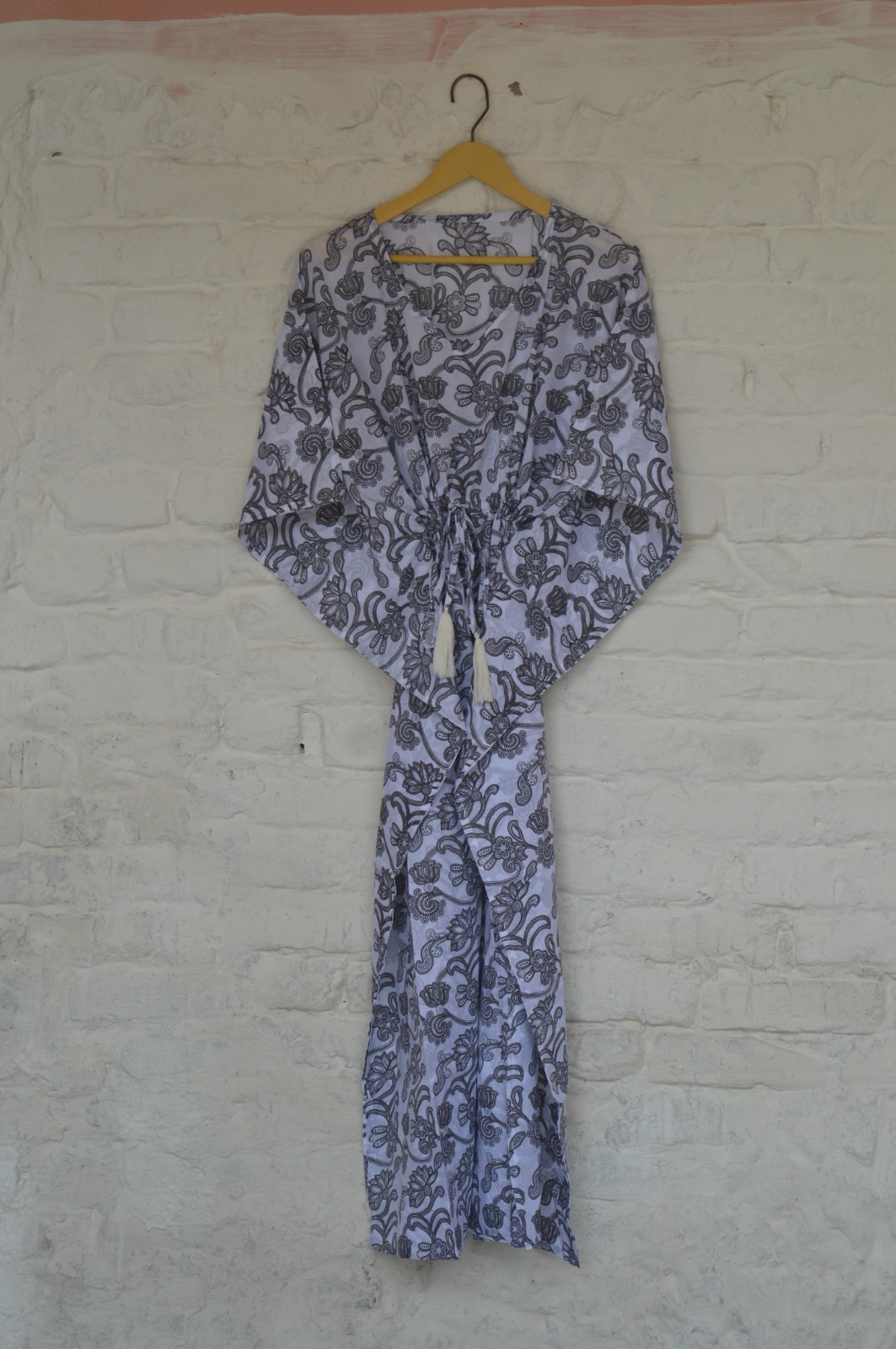 TARRIF FREE✅0%CHARGE 100%Cotton Hand Printed Long Kaftan Dress 52 Inches KF-40