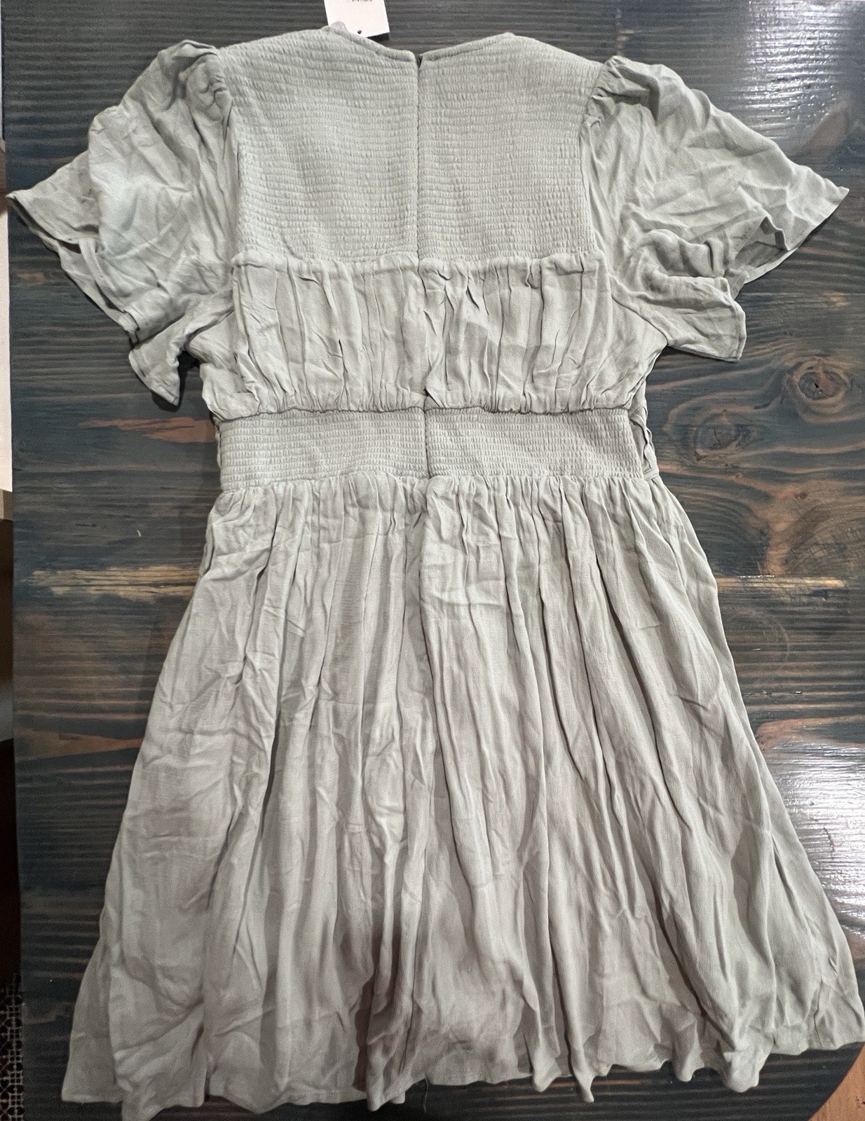 Rose and Remington Light Sage Smocked Back Rayon Dress Size M NWT