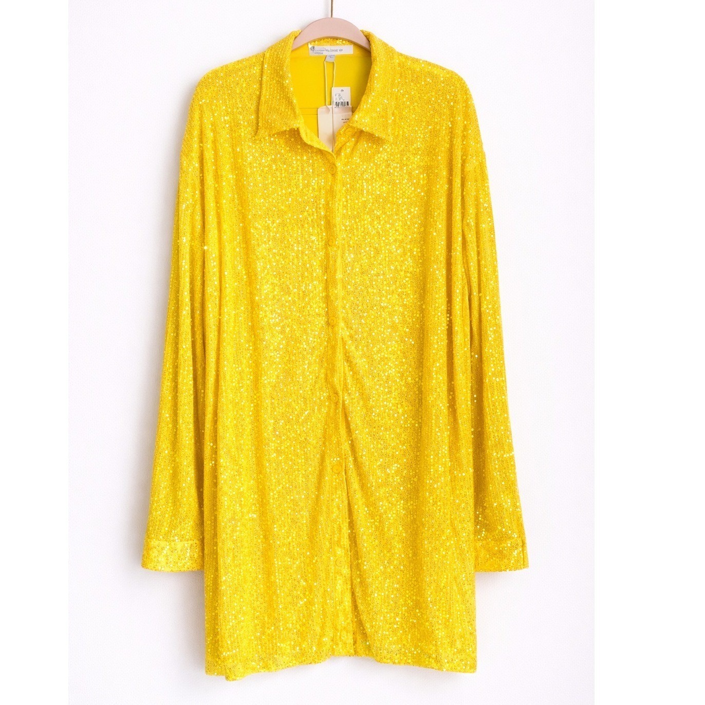 Anthropologie NEW Flat White Yellow Sequin Tunic Shirt Dress SZ XL Eras Tour