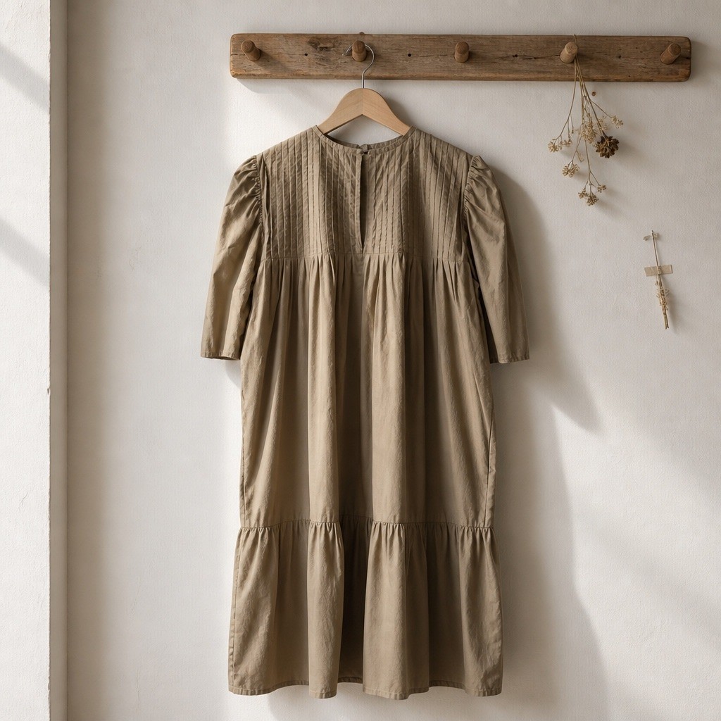 By Malene Birger Aninah Organic Cotton Pintuck Puff Sleeve Dress Beige 36