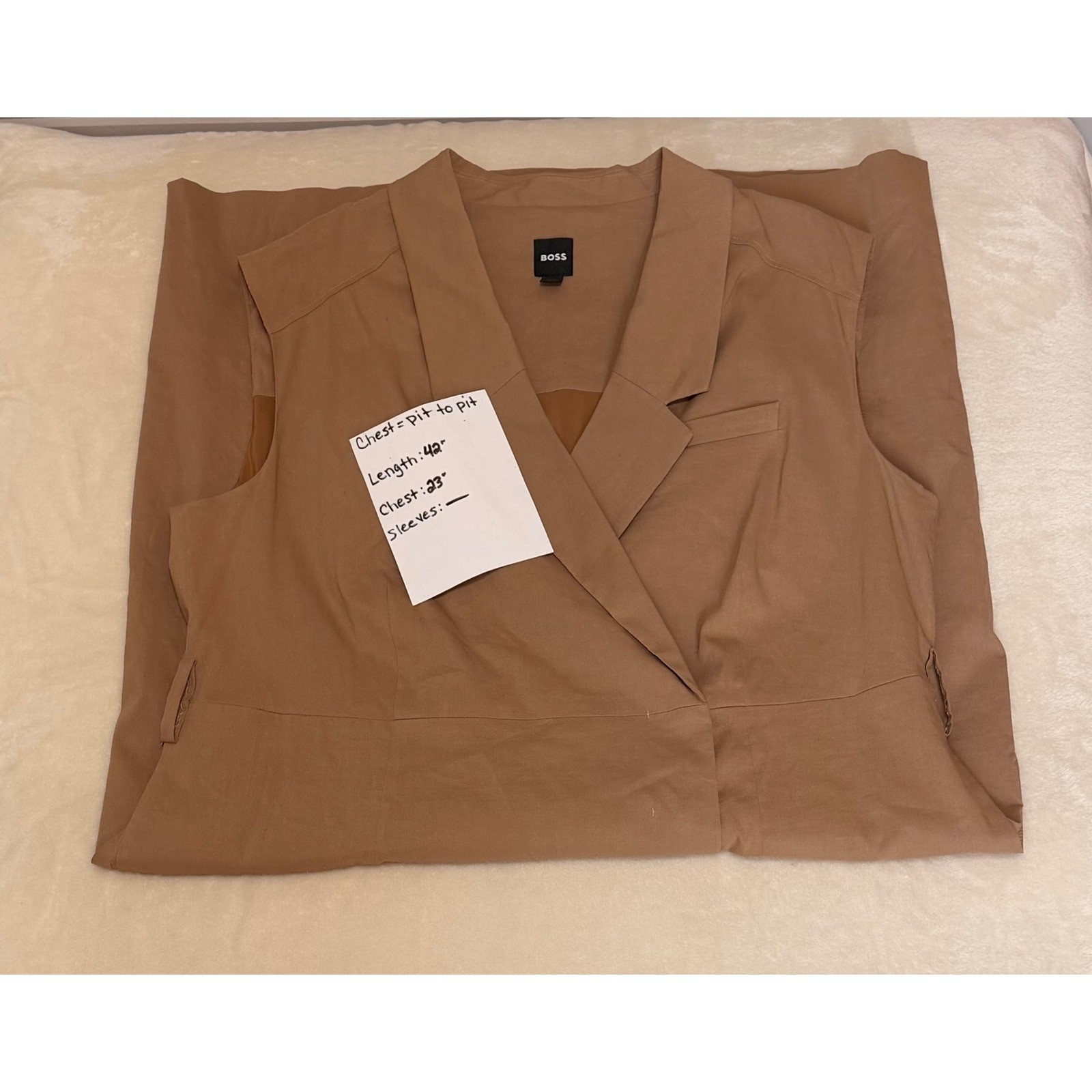 BOSS Hugo Boss Sleeveless Blazer Wrap Dress Camel Brown Linen Blend Womens Sz 16