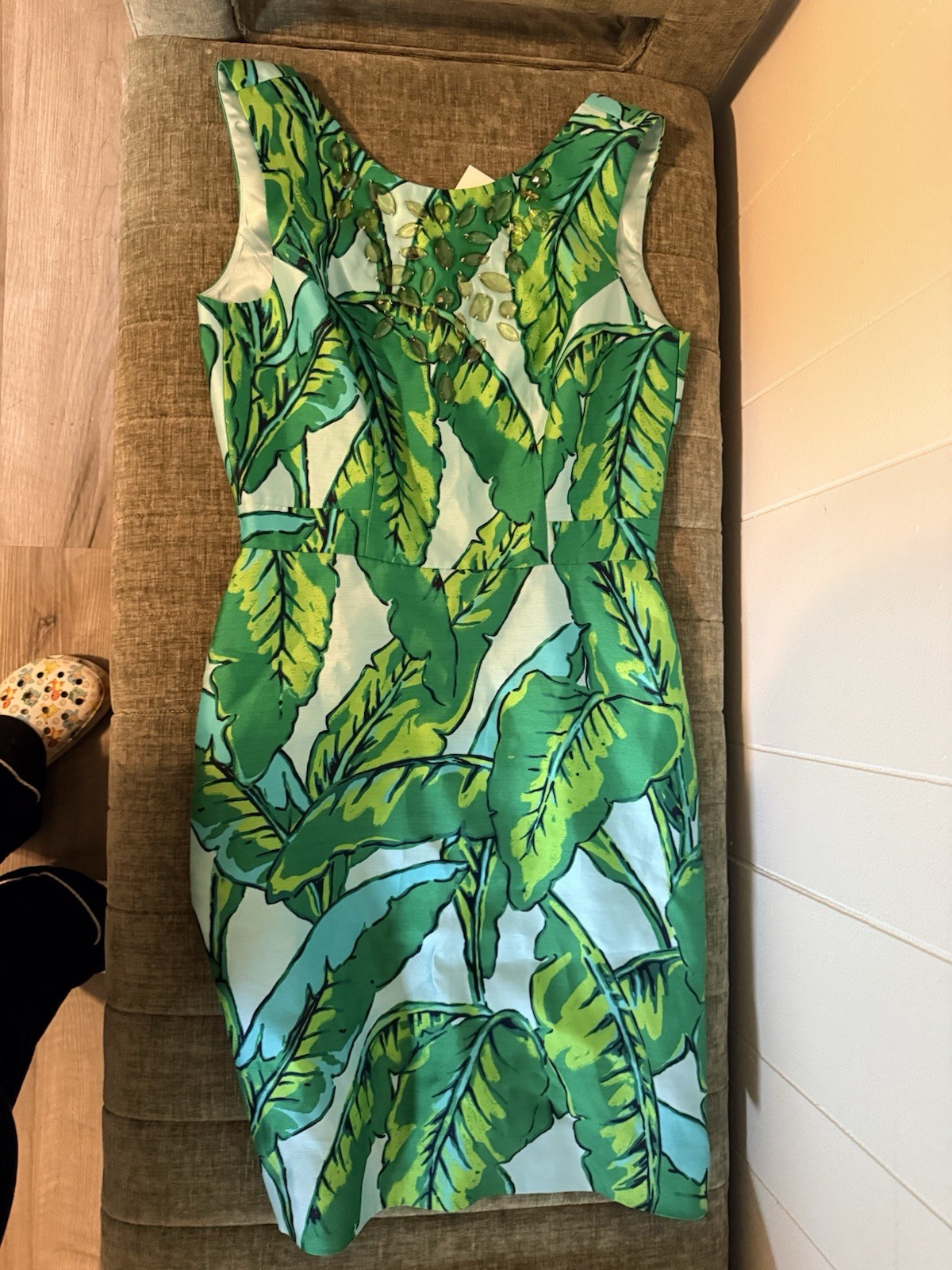 Vinyard Vines Palm Leaf Print Dress Size 2 With Jewels
