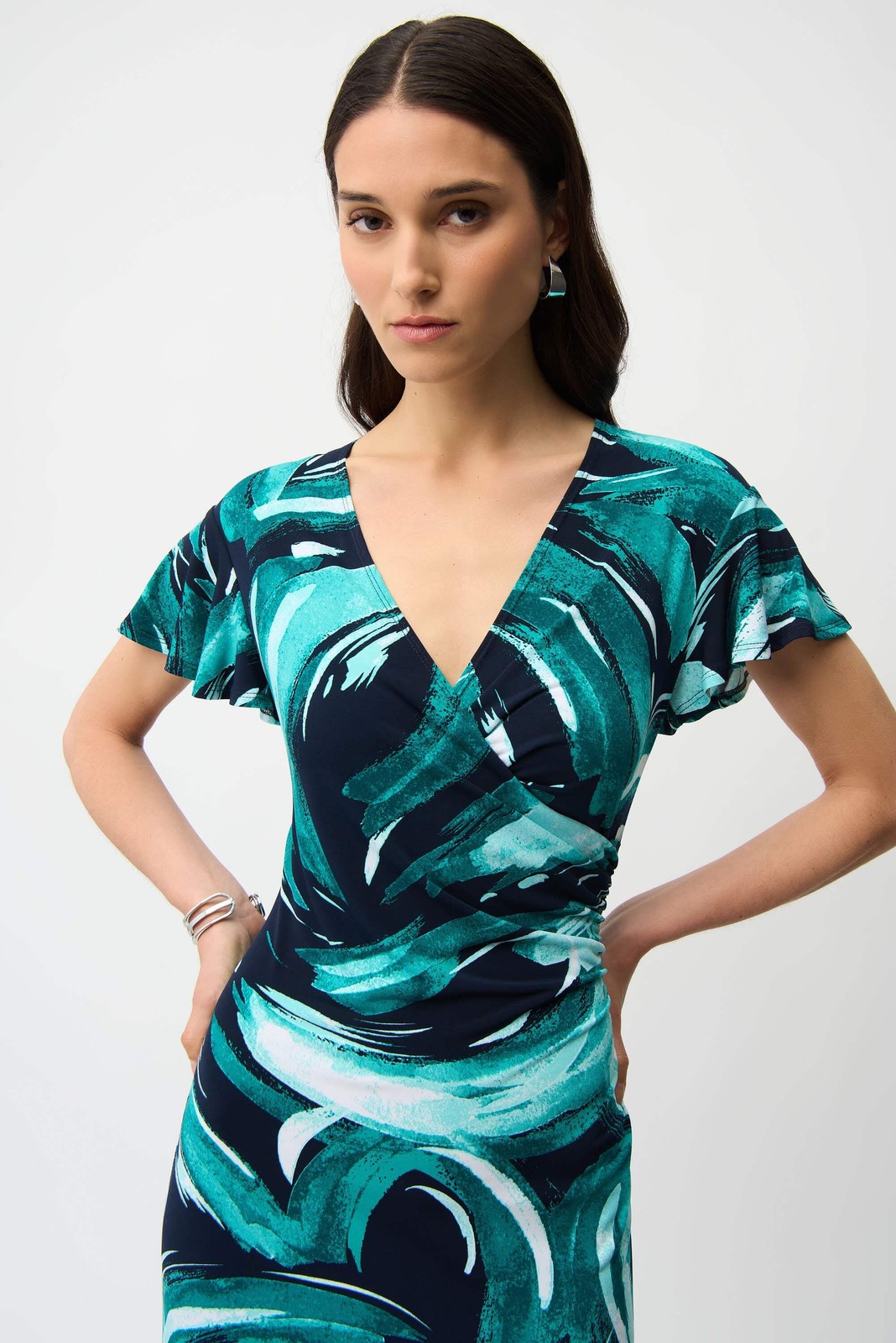 Joseph Ribkoff Midnight Blue/Multi Abstract Midi Flared Dress 261063