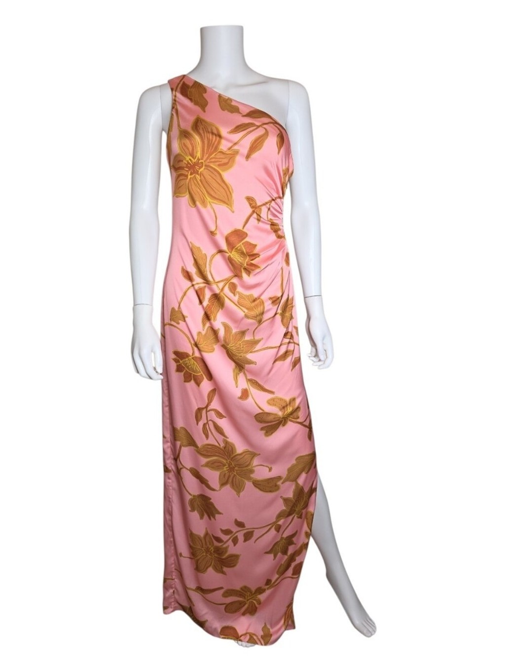 NWT $448 ROCOCO SAND One Shoulder Ruched Maxi Dress Peach Small Revolve