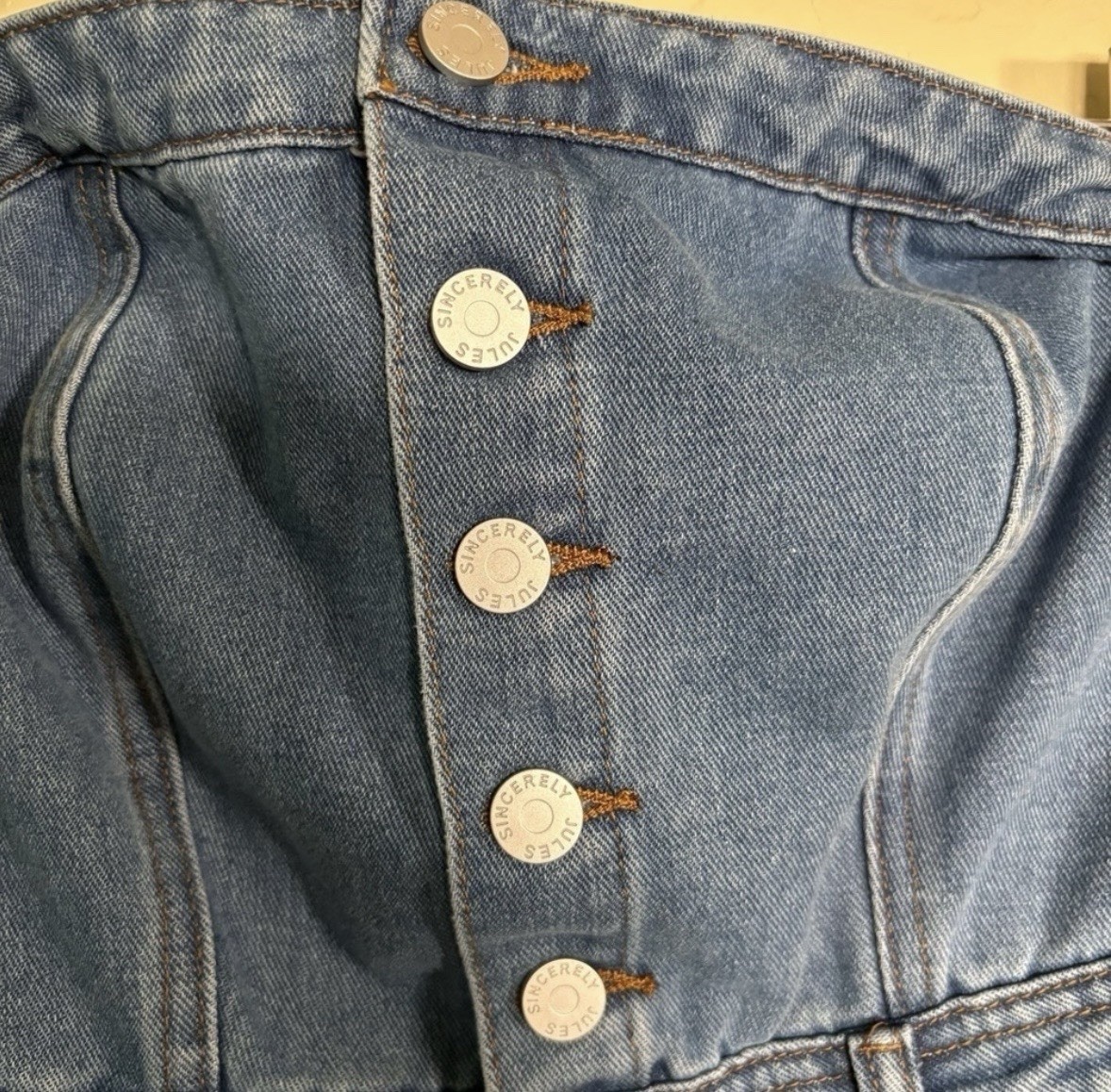 Sincerely Jules Blue Denim Strapless Button Front Smocked Pocket Midi Dress S