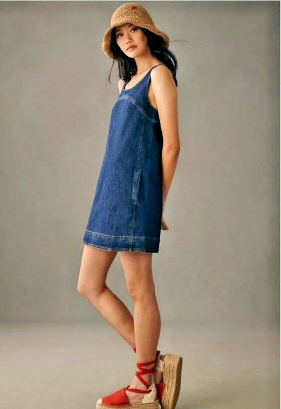 Velvet Heart Denim Overall Shift Dress Large