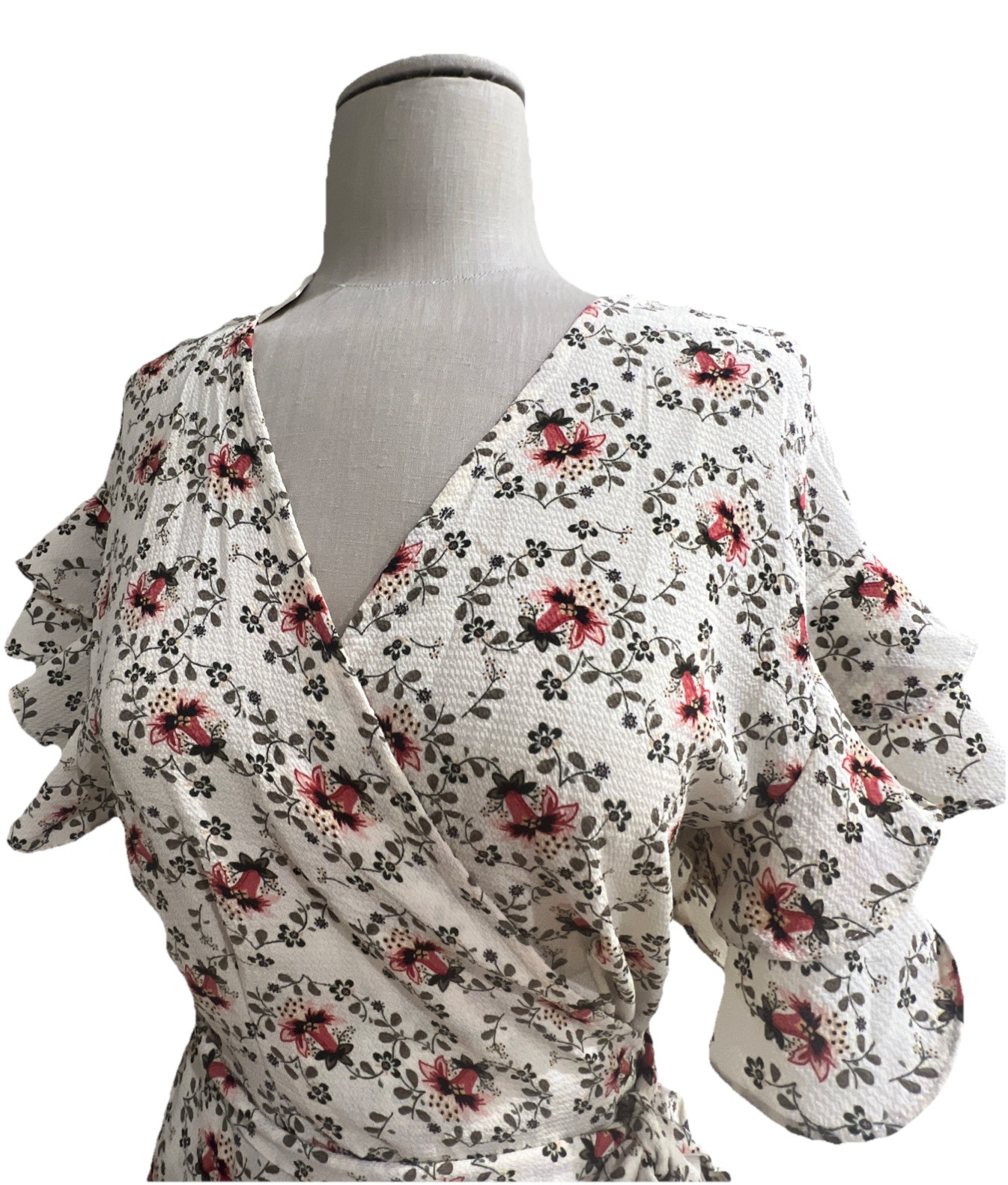 Max Studio Women Flutter Cap Sleeves Wrap Dress Crepe High/Low Sz MED Floral NWT