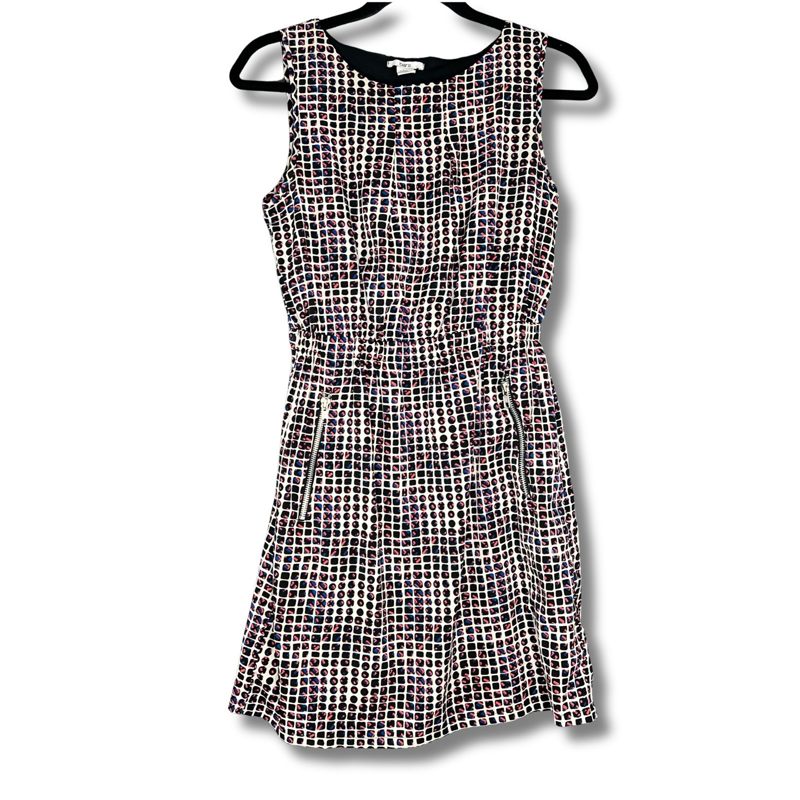 bar 111 dress size S with zipper pockets neon pink blue black and white