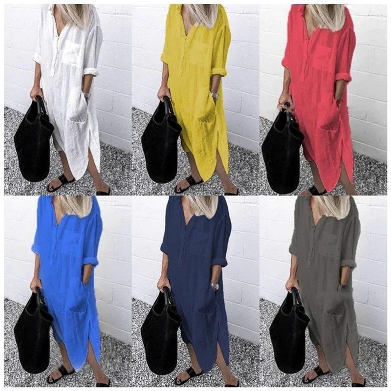 2025 Spring and Summer New Elegant Solid Color Split Women Dress Simple and Comf