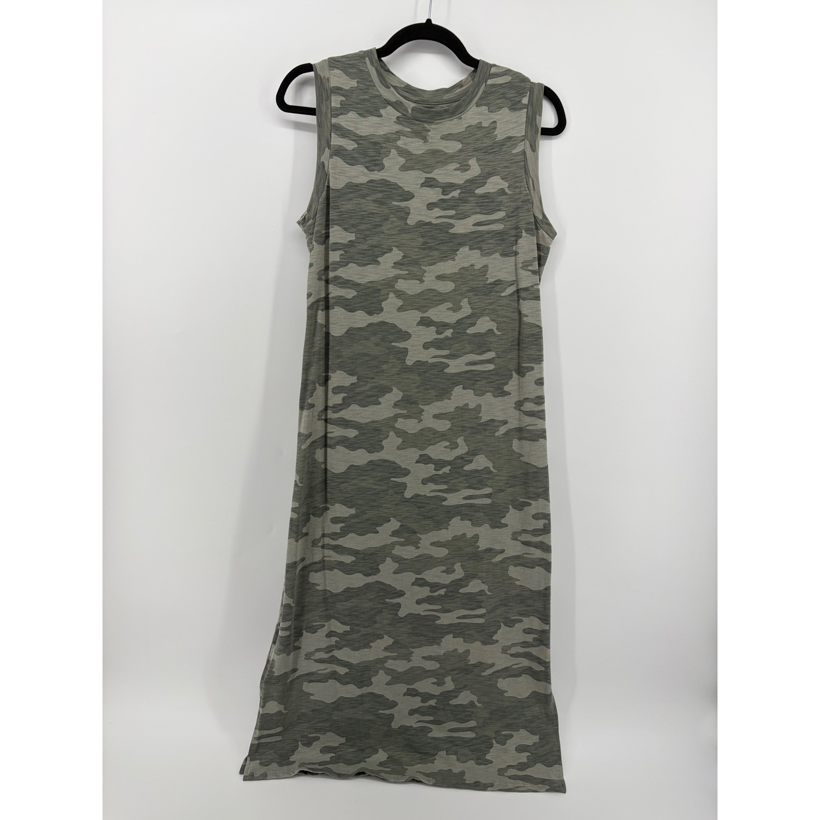 Universal Thread Size Small Green Camo Sleeveless Cotton Slub Maxi T-Shirt Dress