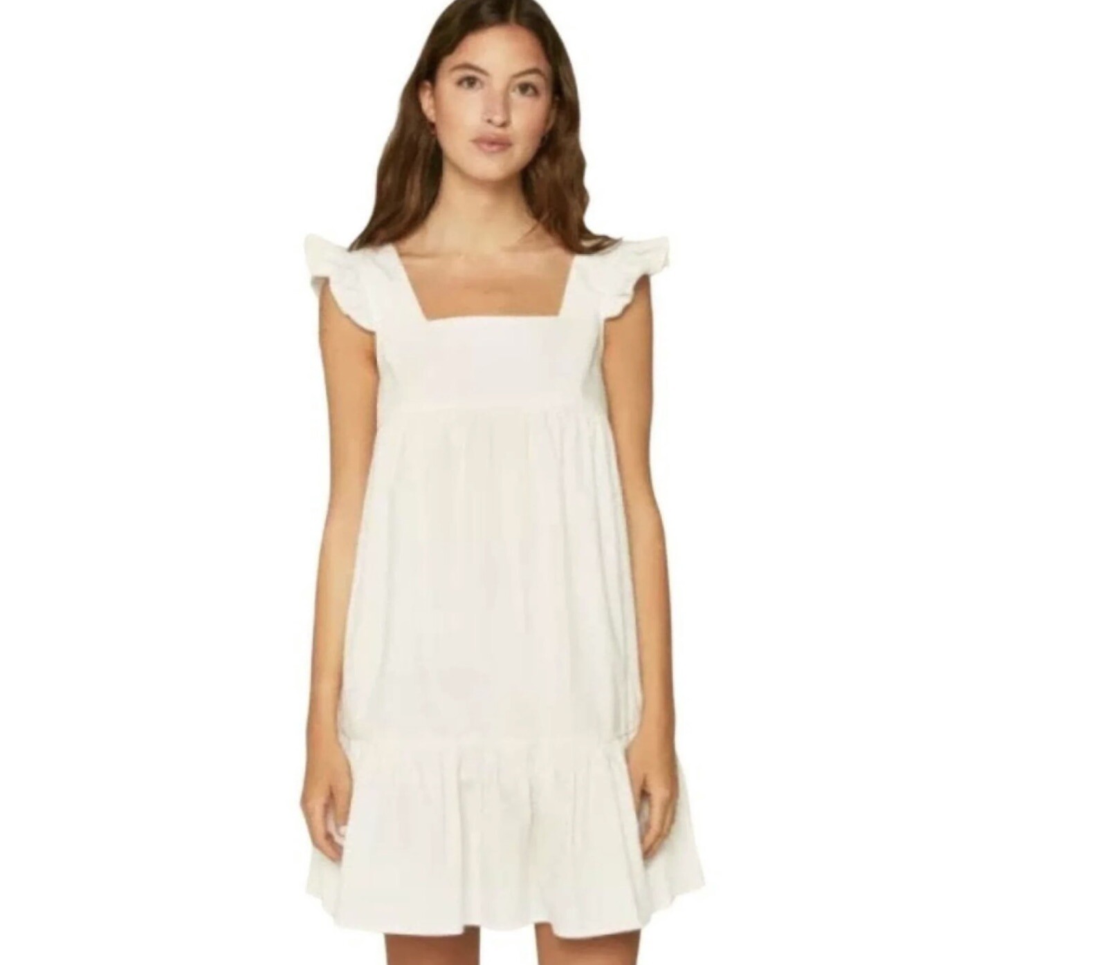 Compania Fantastica Ruffled Mini Dress XL Ivory White Cap Sleeve Pockets NWT