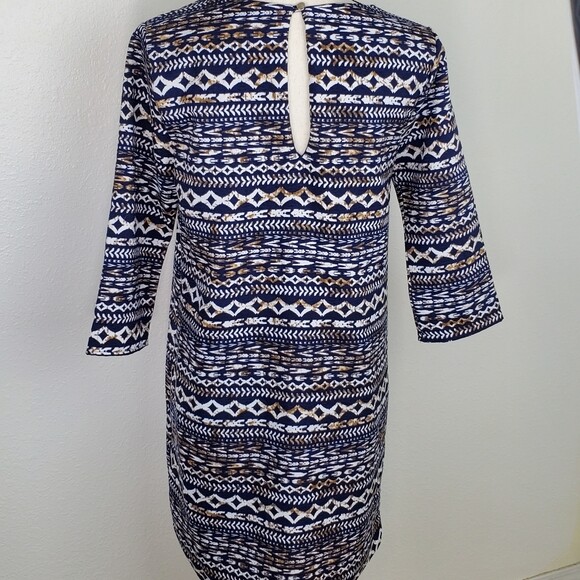 EVERLY Blue, Brown, White Patterned Lined Dress, size Medium
