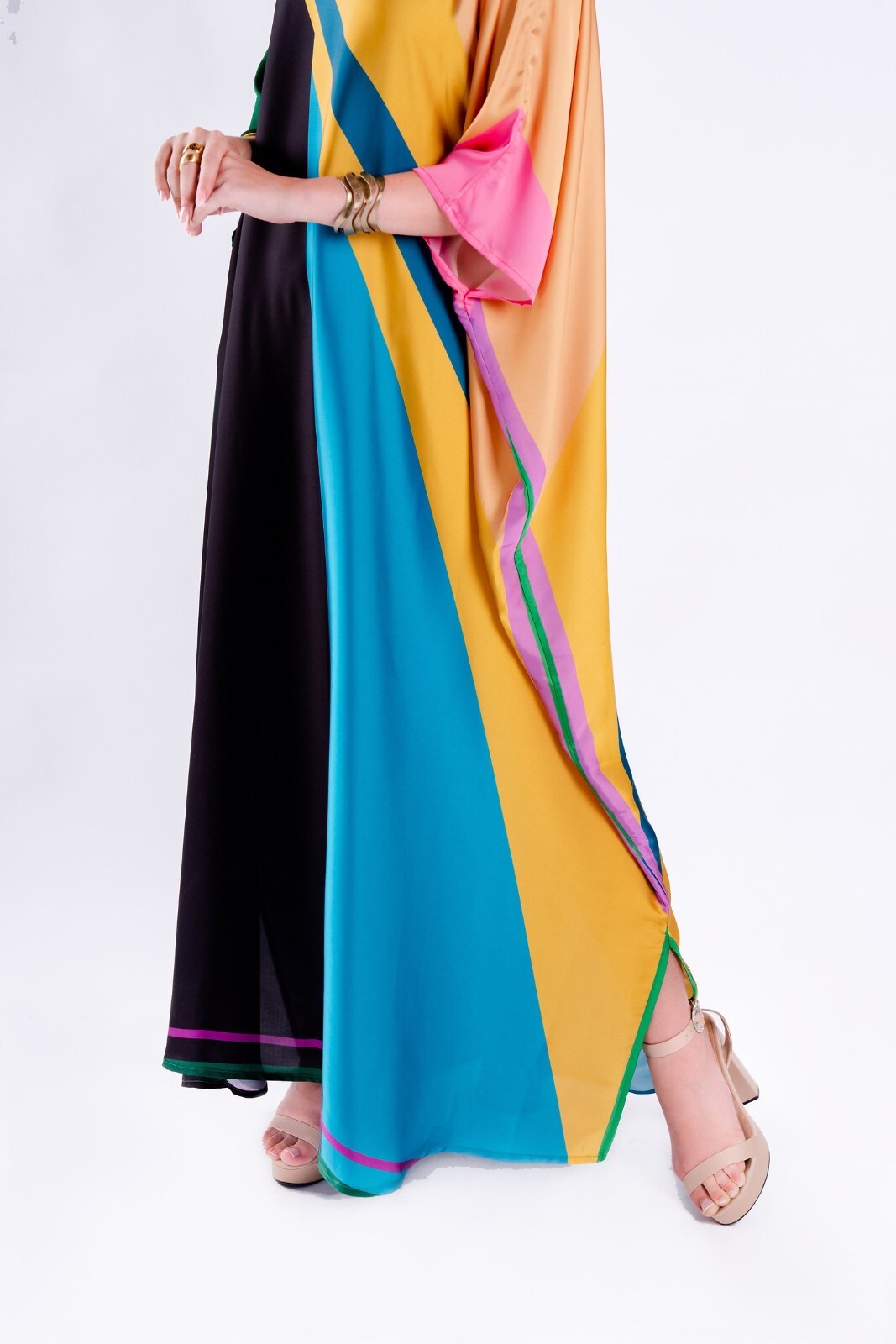 Multi Printed Kaftan, Soft Satin Silk Caftan, Party Wear, Long Kaftan J5850